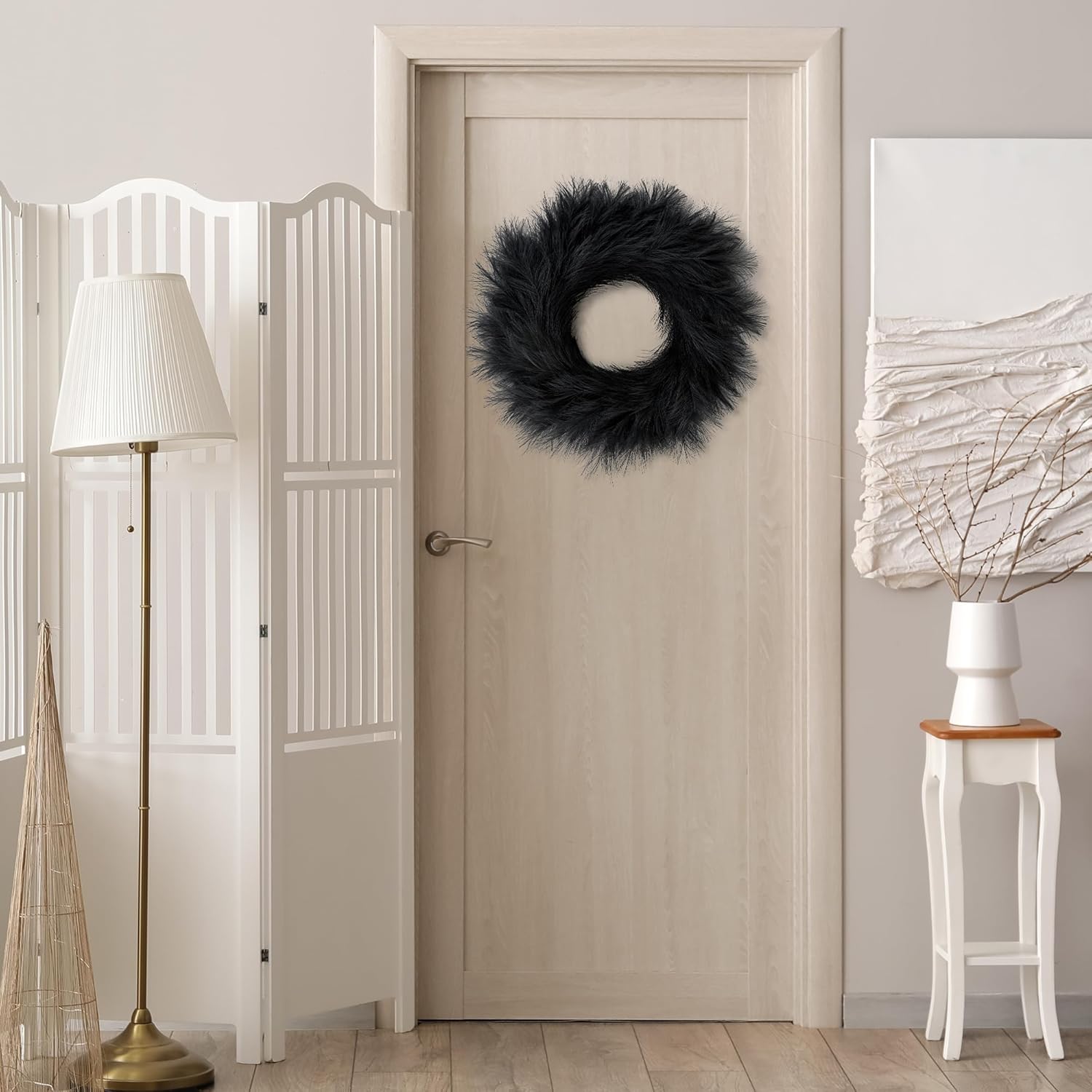 Sggvecsy 26 Inch Faux Pampas Grass Wreath Black