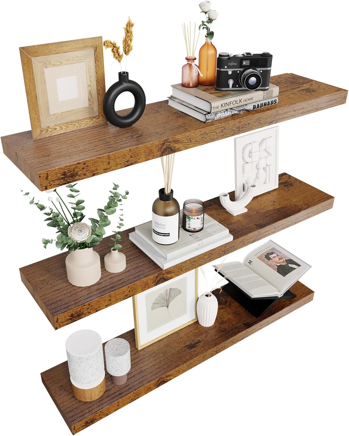 Colima Floating Shelves Set of 3 Brown Wood 36 Inch Wall Mount