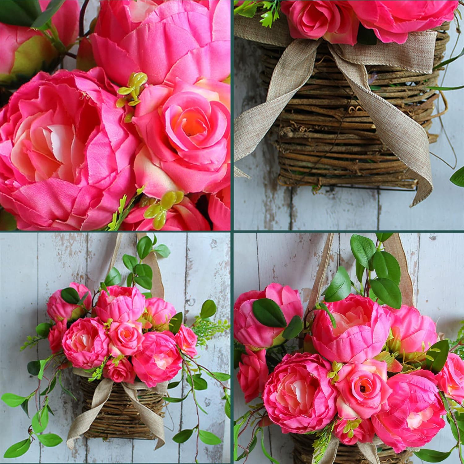 Asodomo Pink Peony Flower Wreath Door Decor