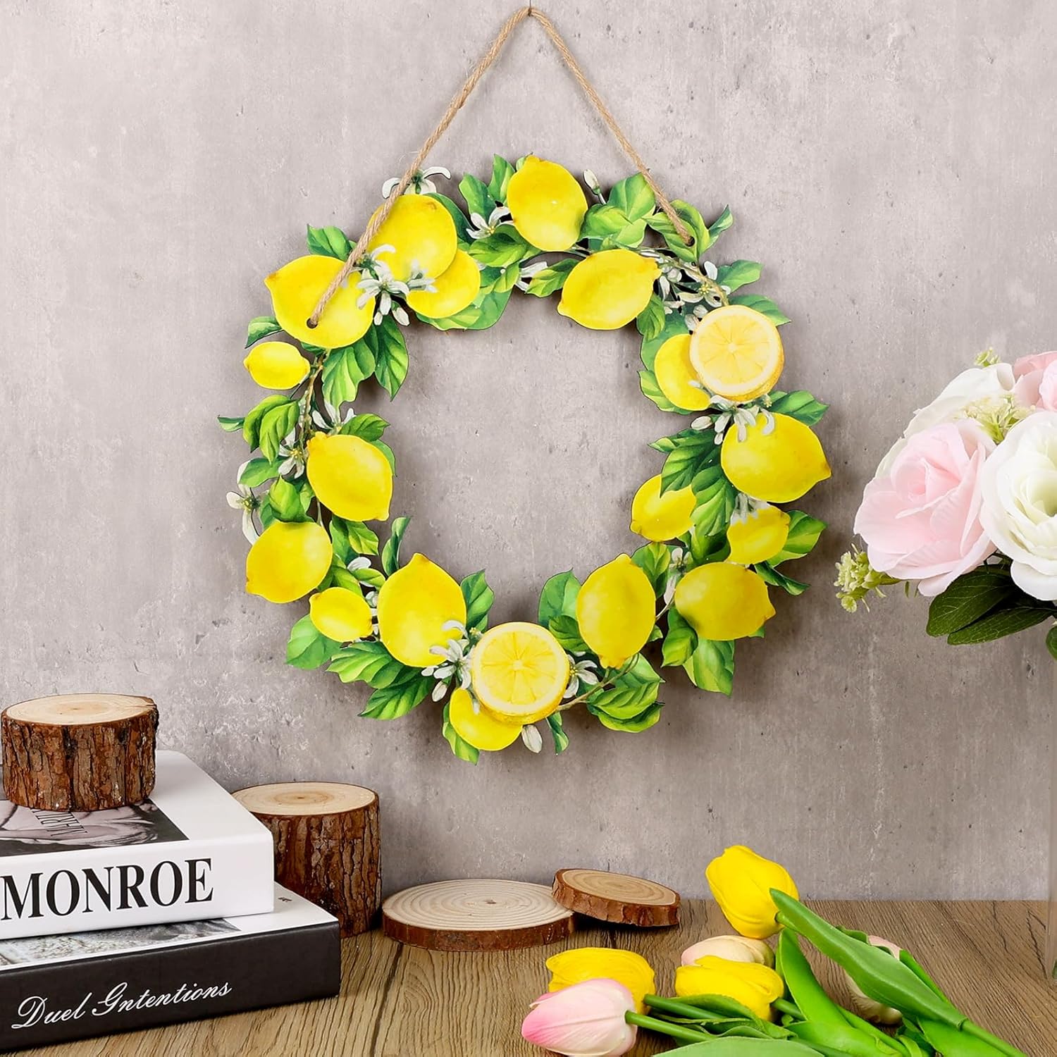 Lemon Wreath Front Door Summer Decor Hanging Sign