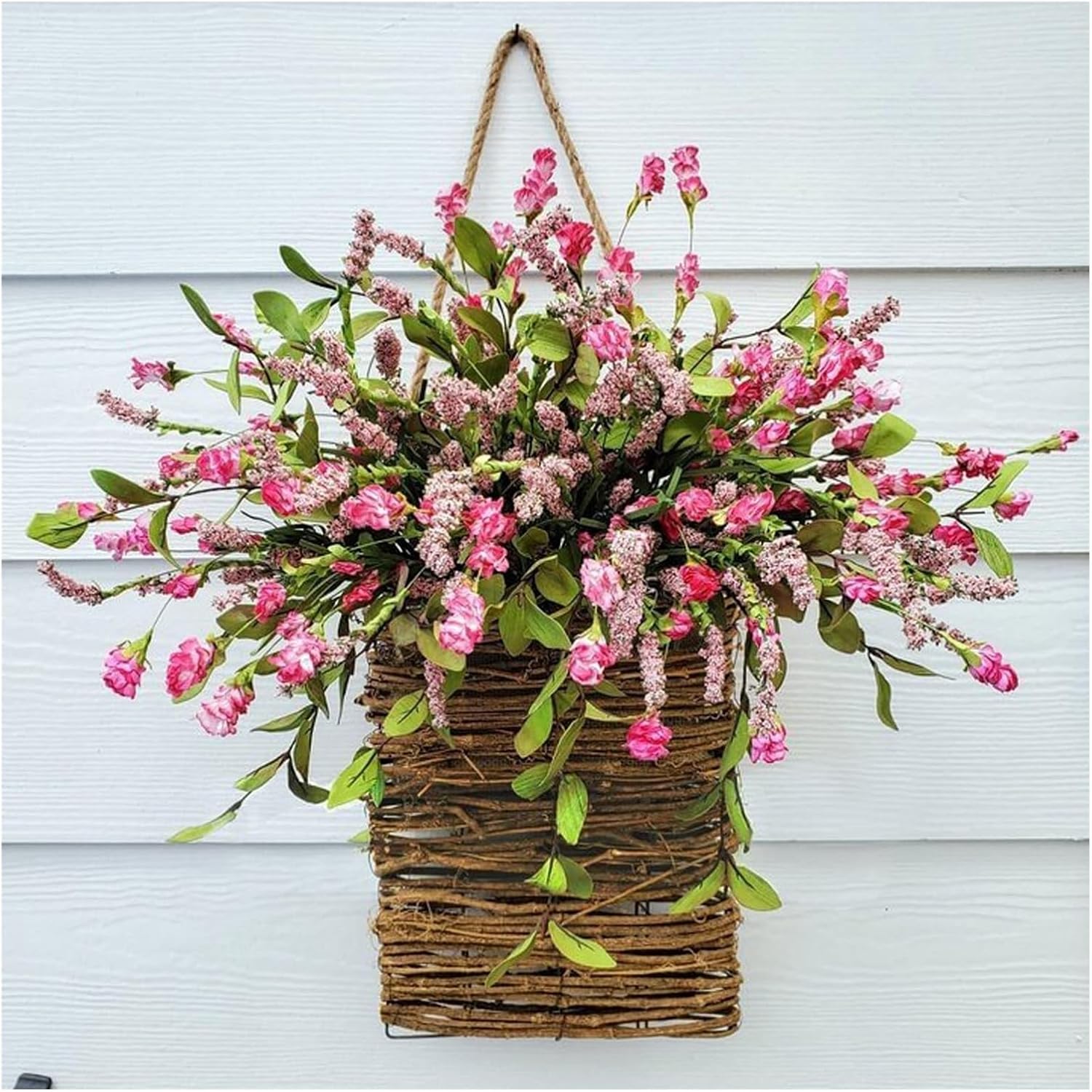 Pink Hydrangea Door Wreath Basket Farmhouse Decor