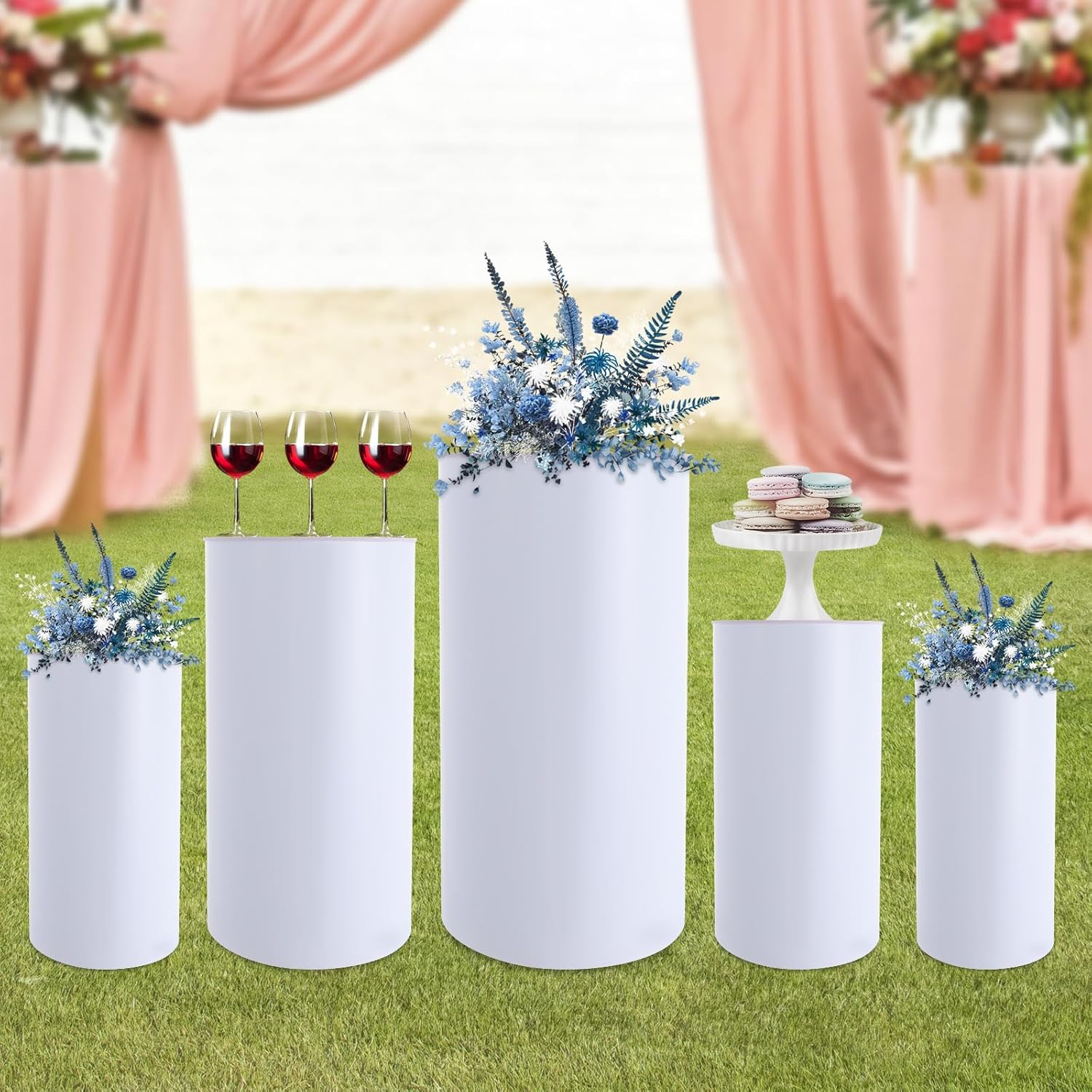 5pcs White Cylinder Display Pedestal Stand for Parties