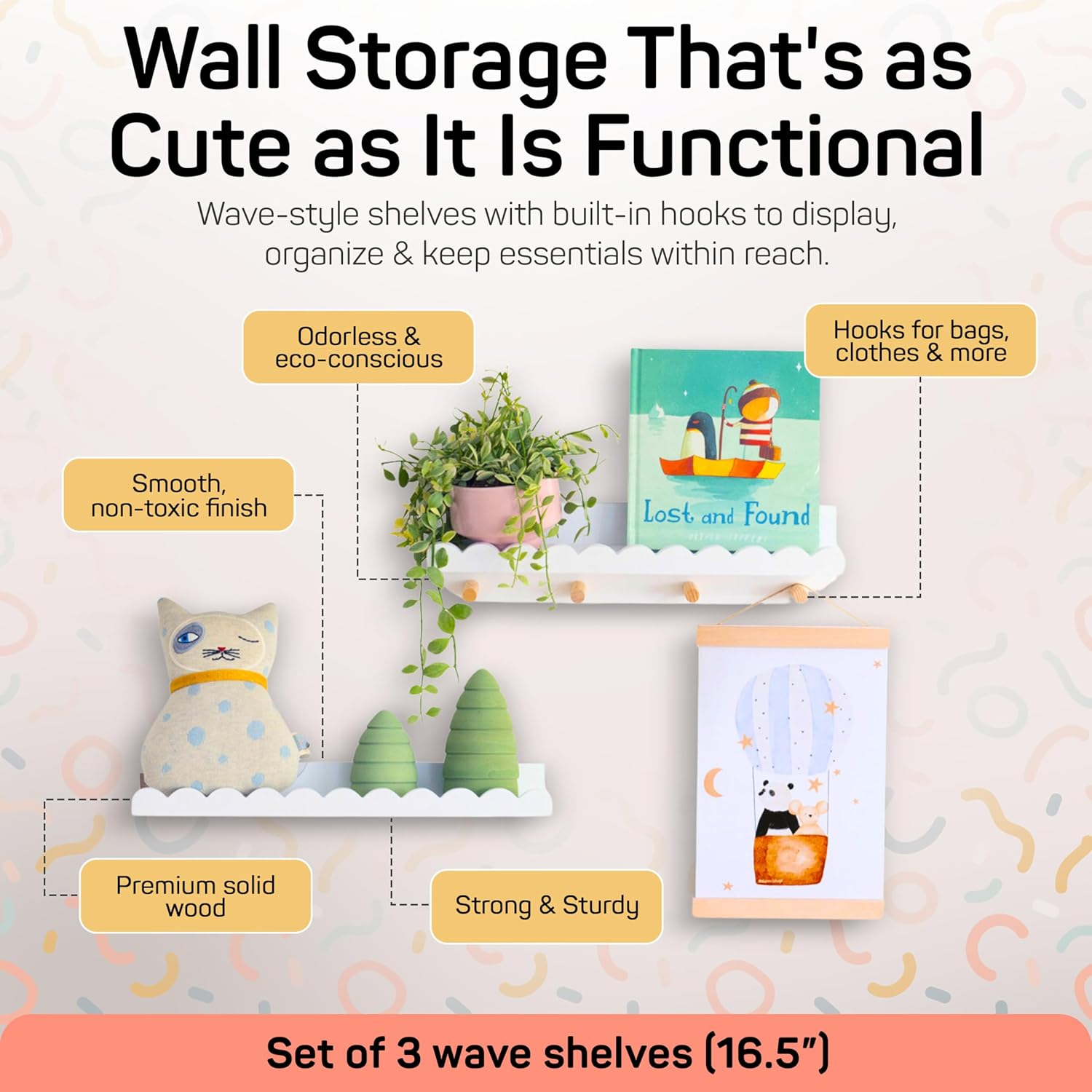 SANOA CO 3-Piece Floating Bookshelf for Kids Room