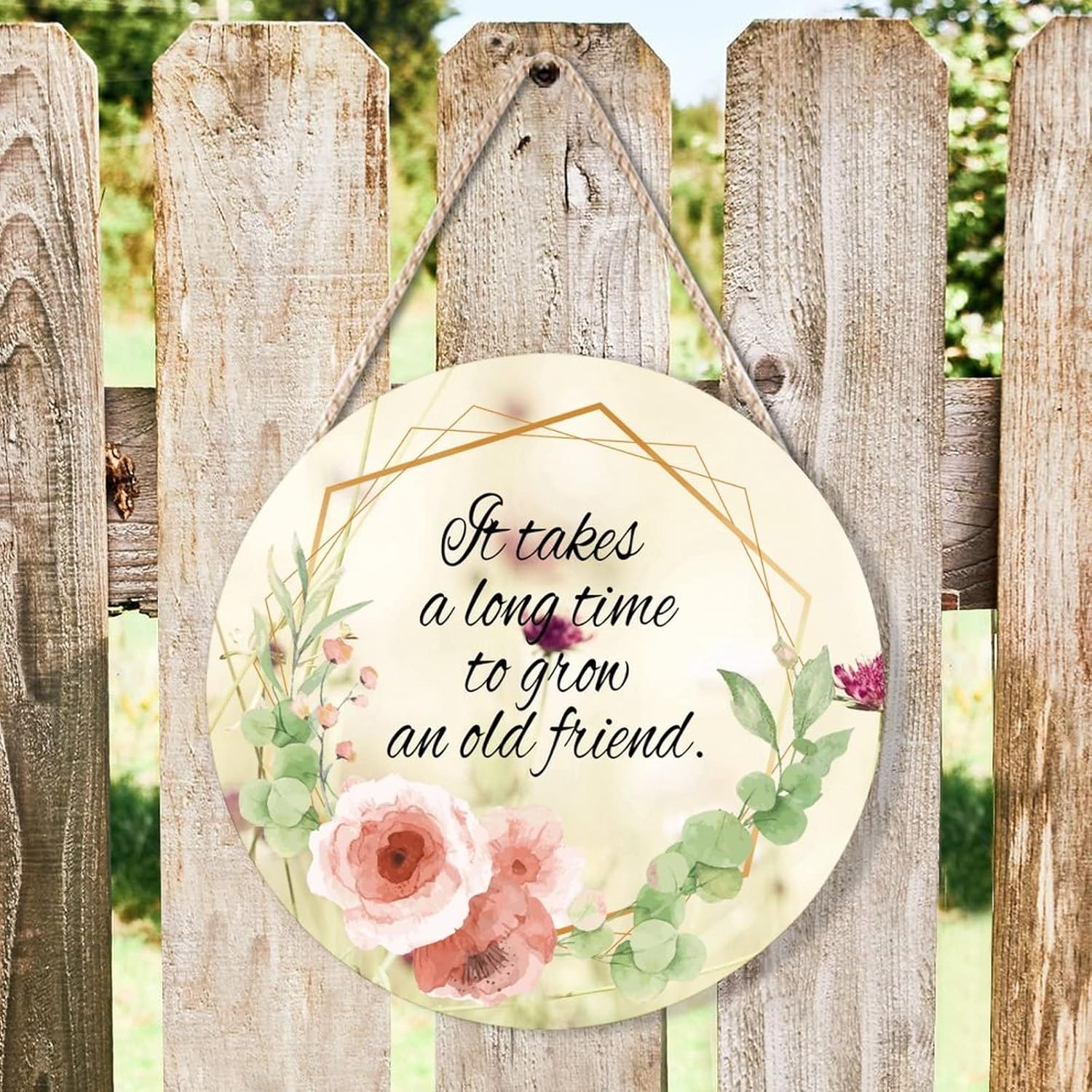 Farmhouse Door Hanger Floral Wreath 12x12in Wood Sign