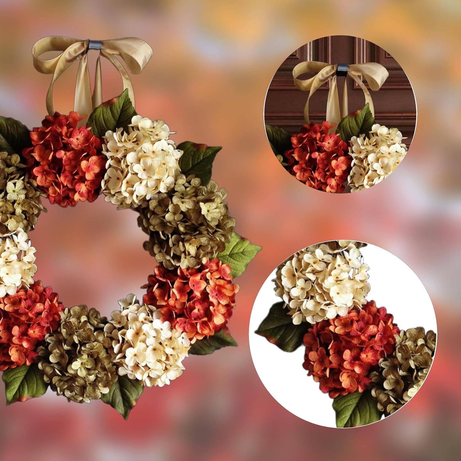 20 Inch Autumn Door Wreath with Leaves and Berries