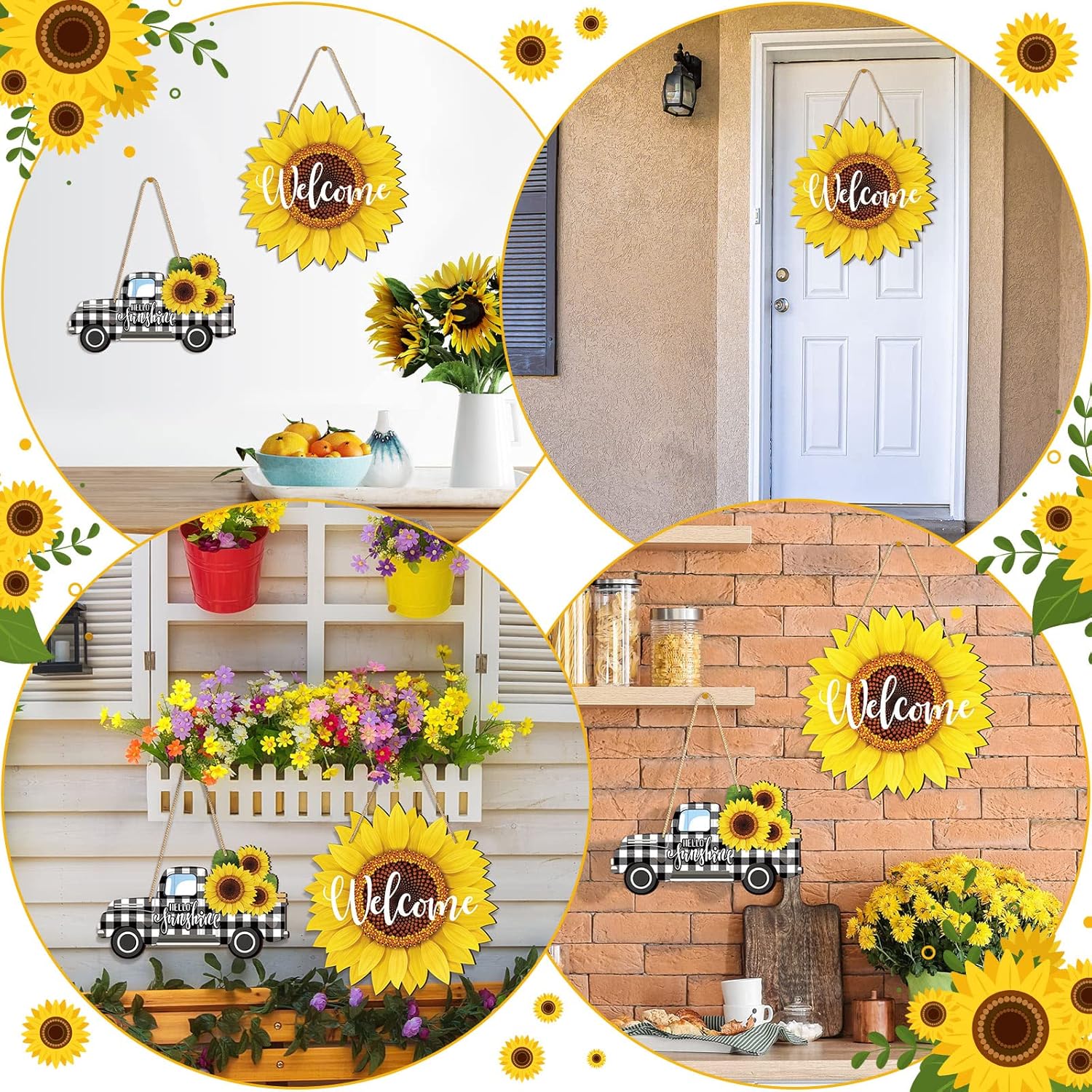 Chitidr 2 Pcs Sunflower Welcome Wooden Door Hanger