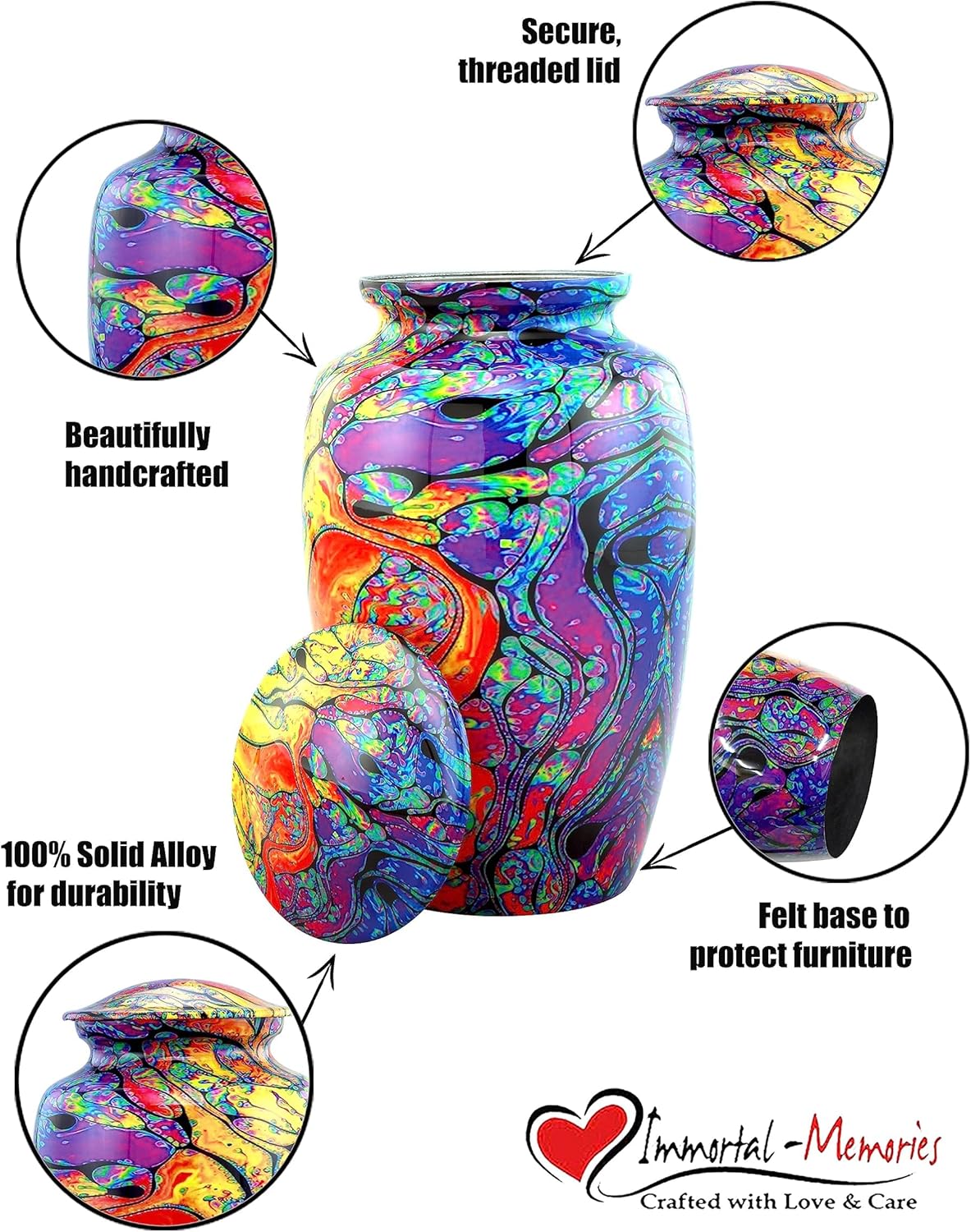 Modern Print Urn with Velvet Bag - Rainbow Tie Dye Cremation Urn