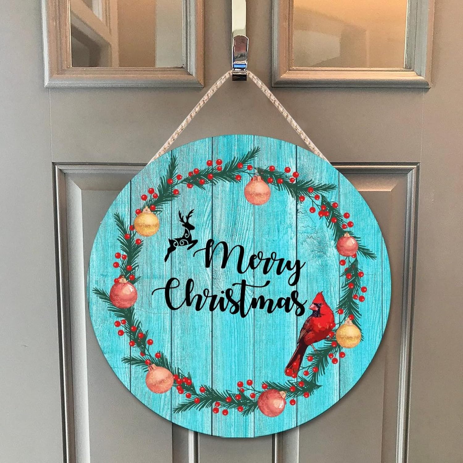 Red Bird Holly Berry Wreath Door Hanger