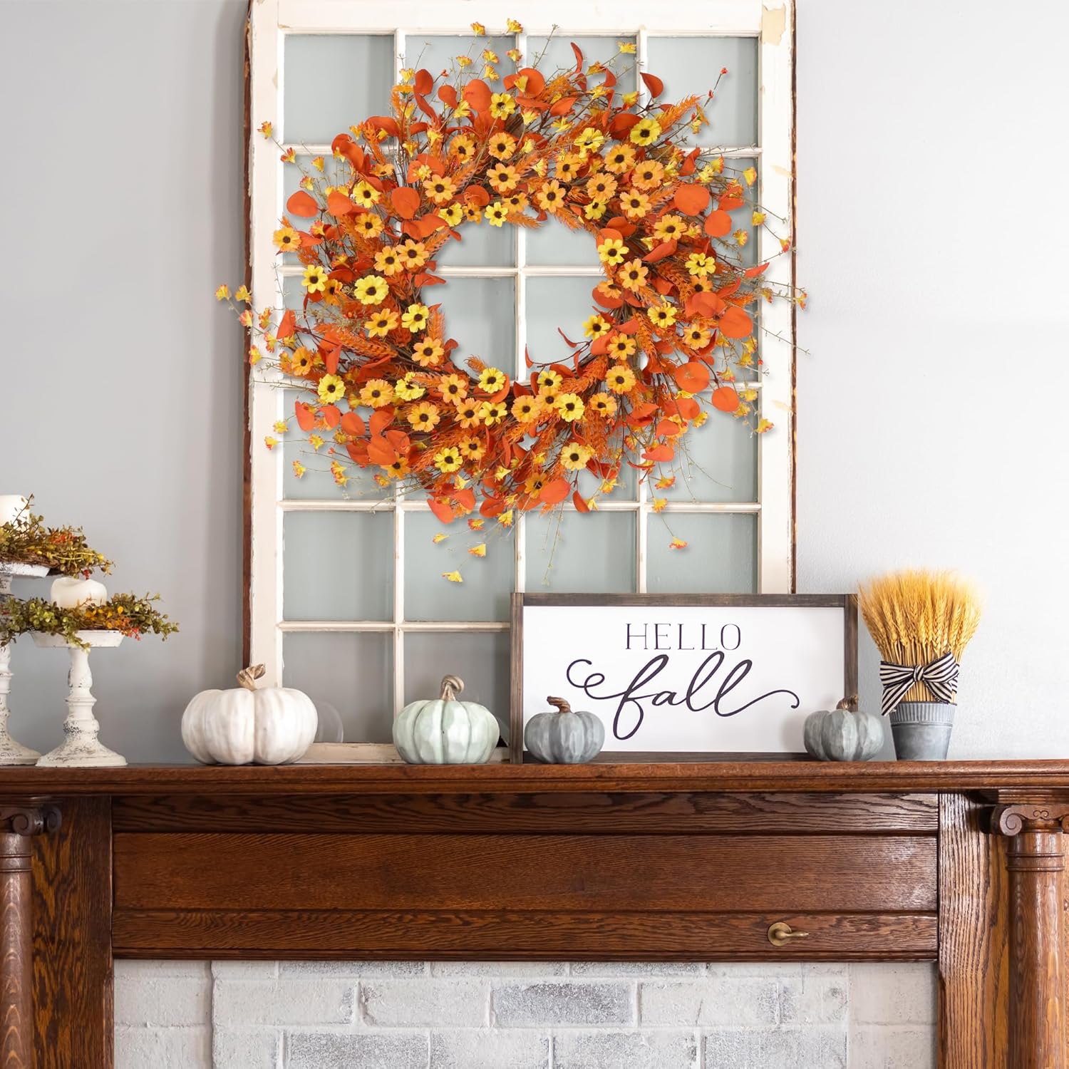 Autumn Harvest Wreath 24 Fall Daisy Door Decor