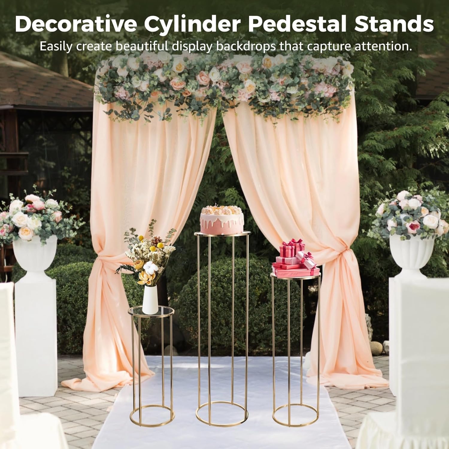 Homaisson 3pcs Metal Cylinder Pedestal Stand for Party