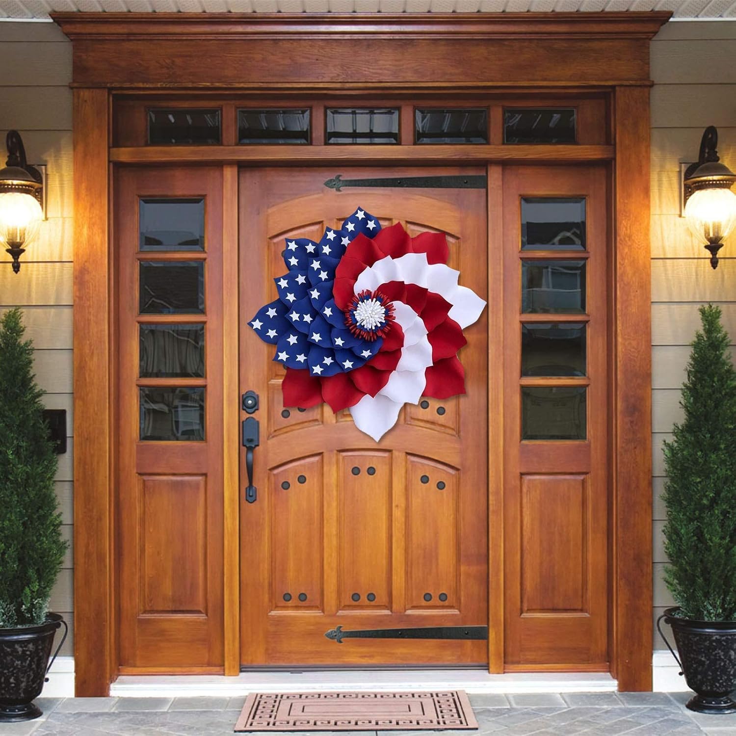 Patriotic Red White Blue Wreath for Front Door