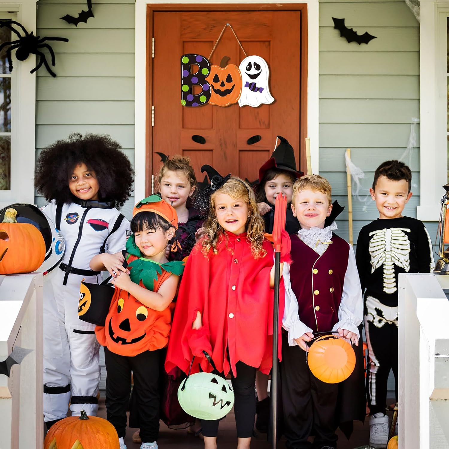 Halloween Wooden Door Hanger with Ghost and Pumpkin Design