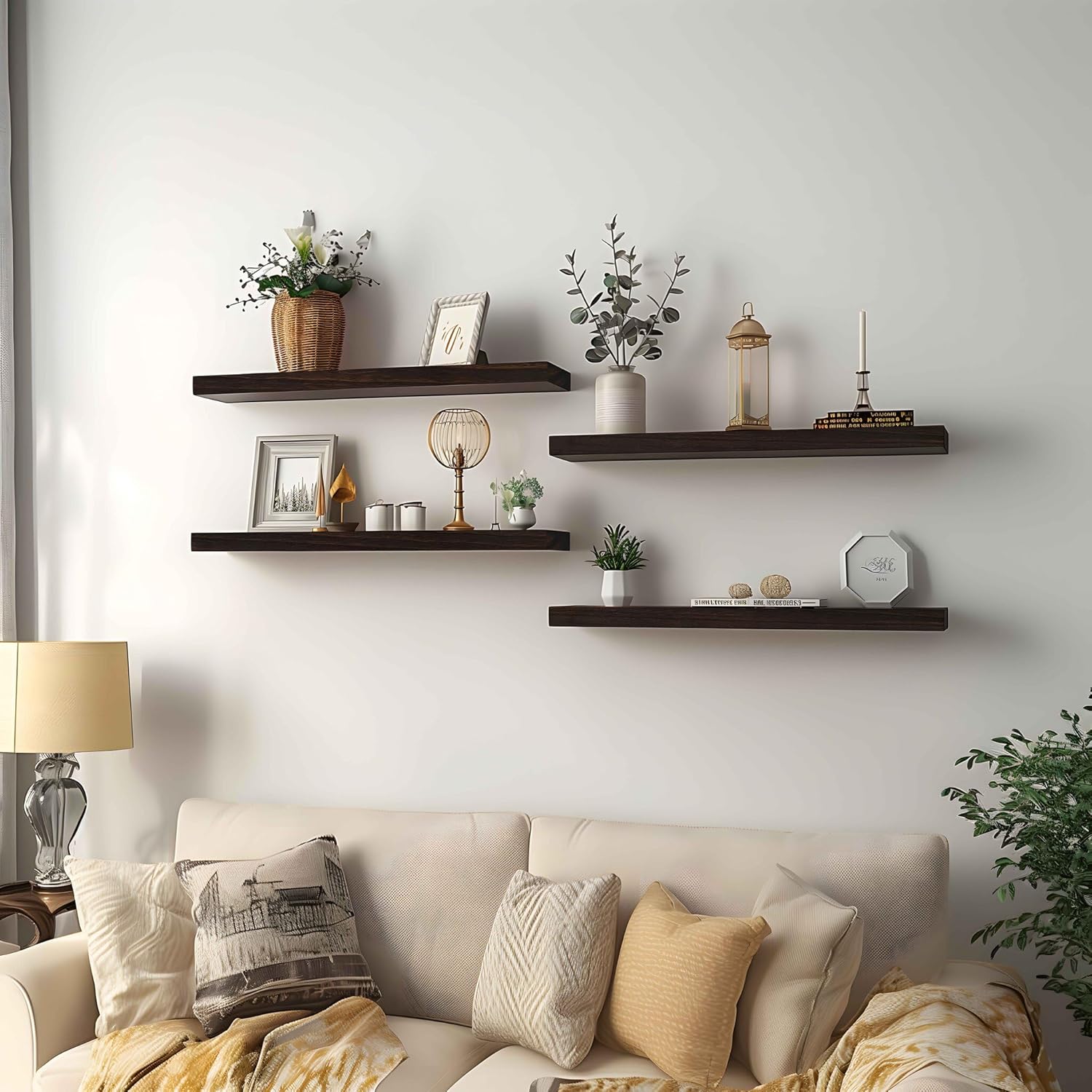 PHPH Wood Floating Shelves Set of 6 17 Inch Brown