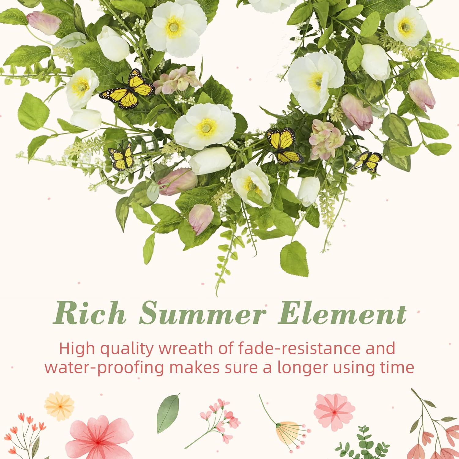 YNYLCHMX 18 Inch Spring Summer Wreath for Front Door