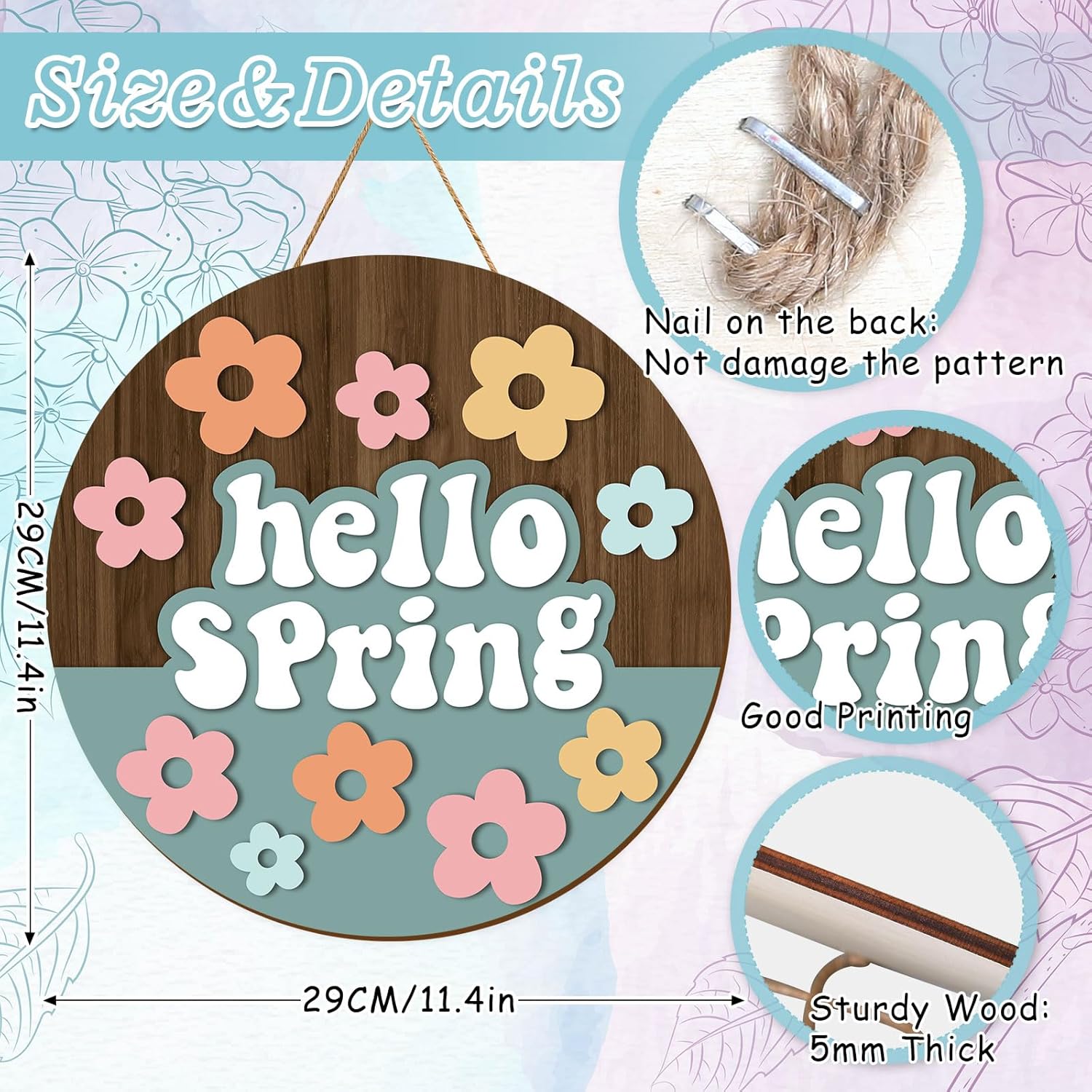 Whaline Hello Spring Wooden Door Hanger Sign