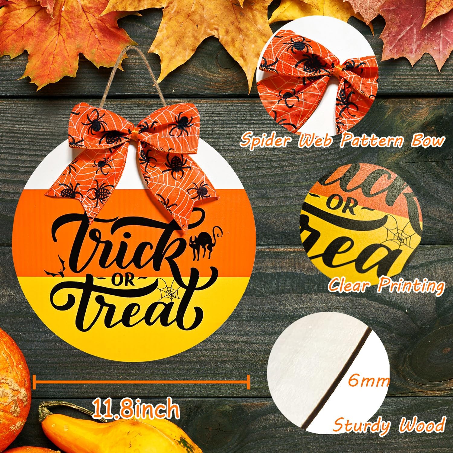 Trick or Treat Halloween Door Sign with Spider Web Pattern