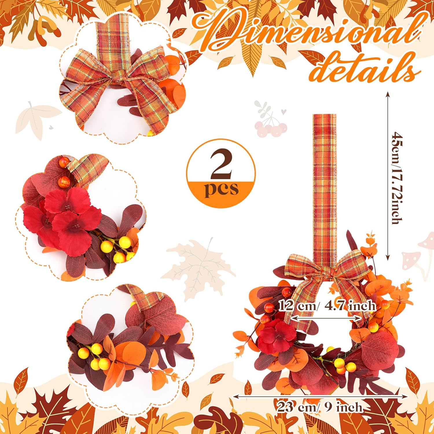 Syhood 2 Pcs 9 Inch Mini Fall Wreath Set