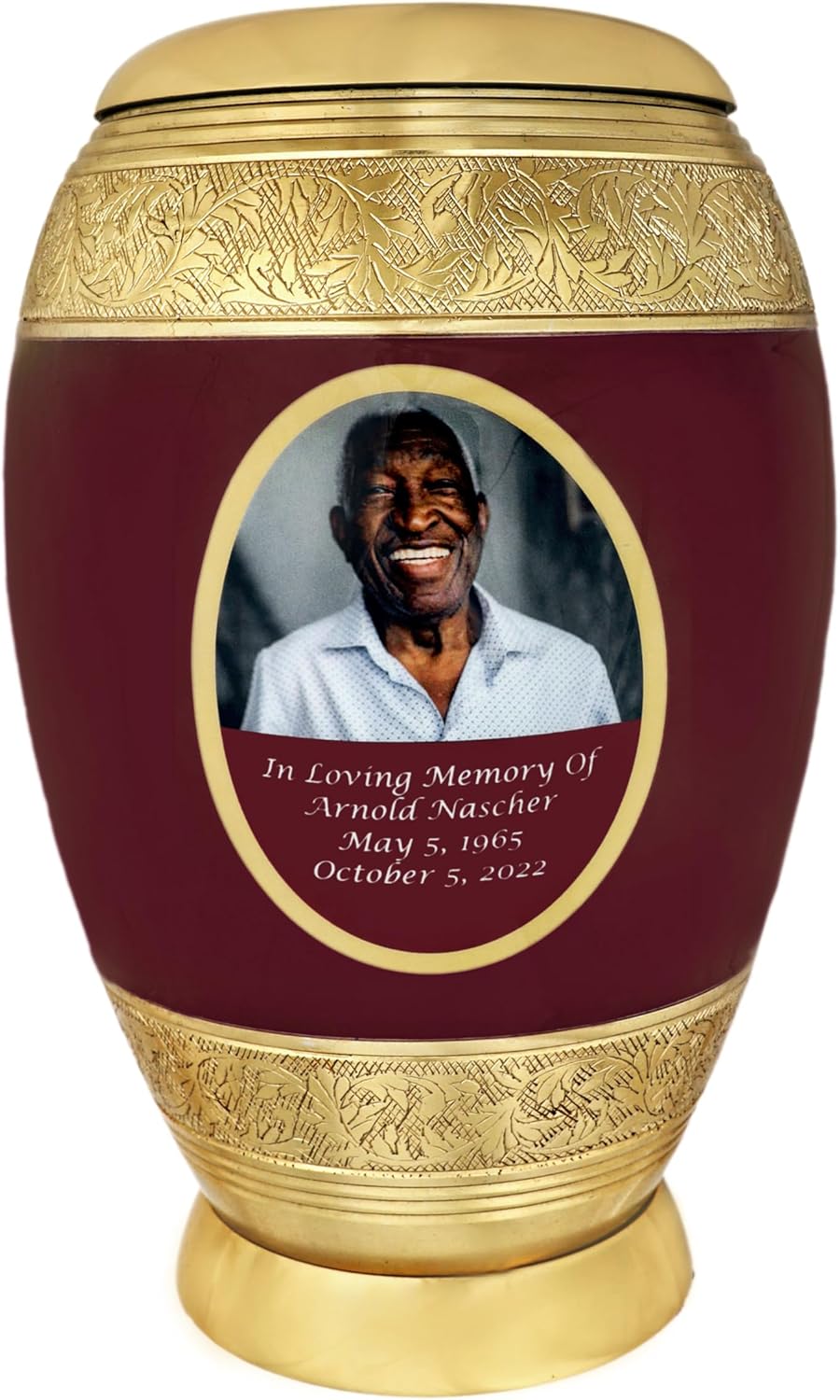 105 Inch Burgundy Personalized Cremation Urn for Human Ashes