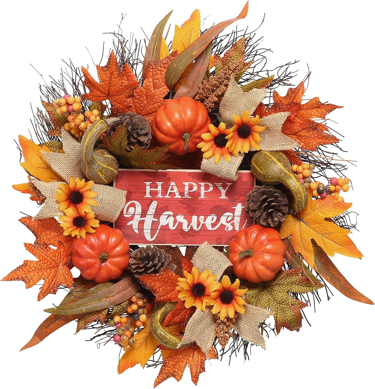 20 Inch Autumn Door Wreath with Burlap and Maple Leaves