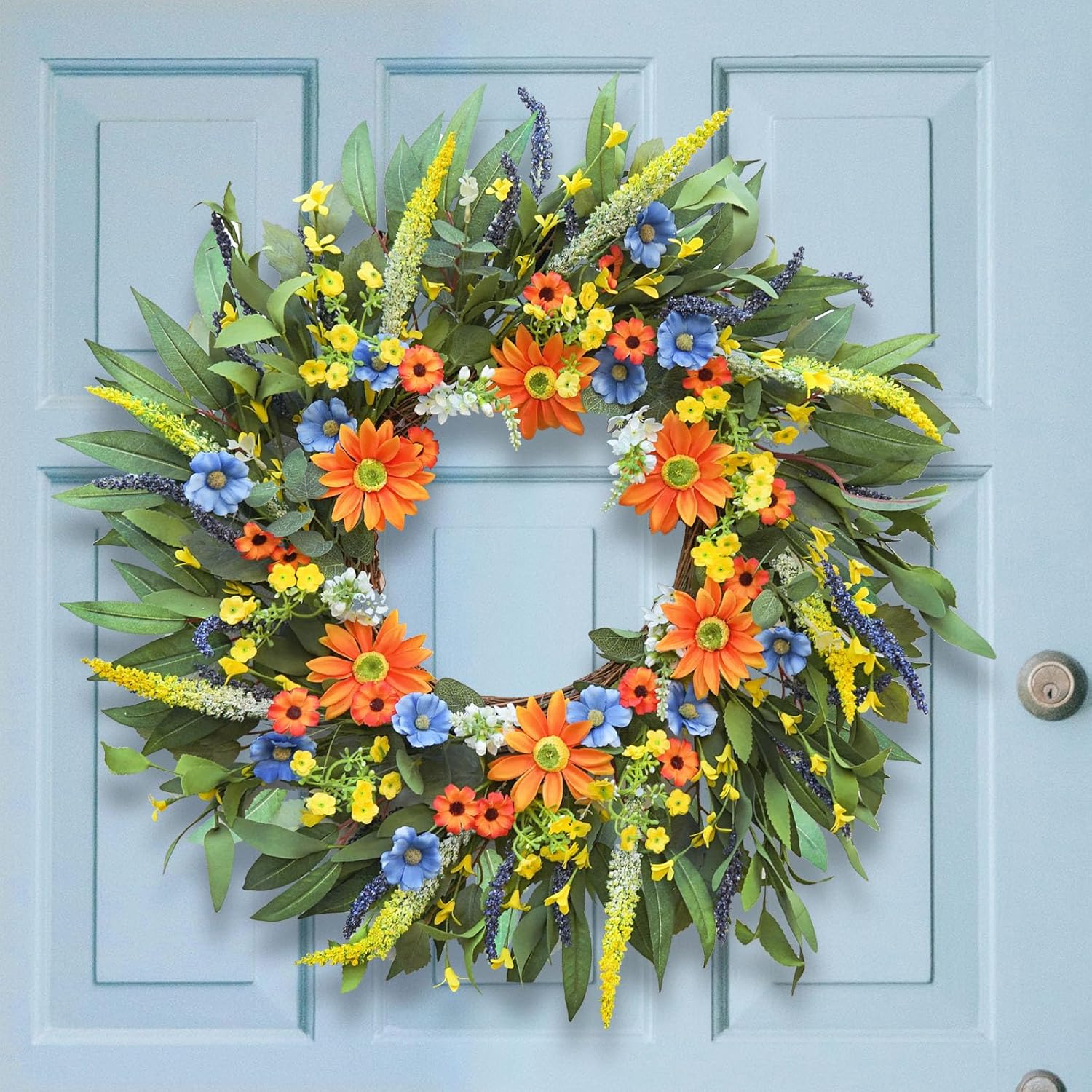 Soomeir Spring Summer Wreath with Daisy and Lavender 24 Inch