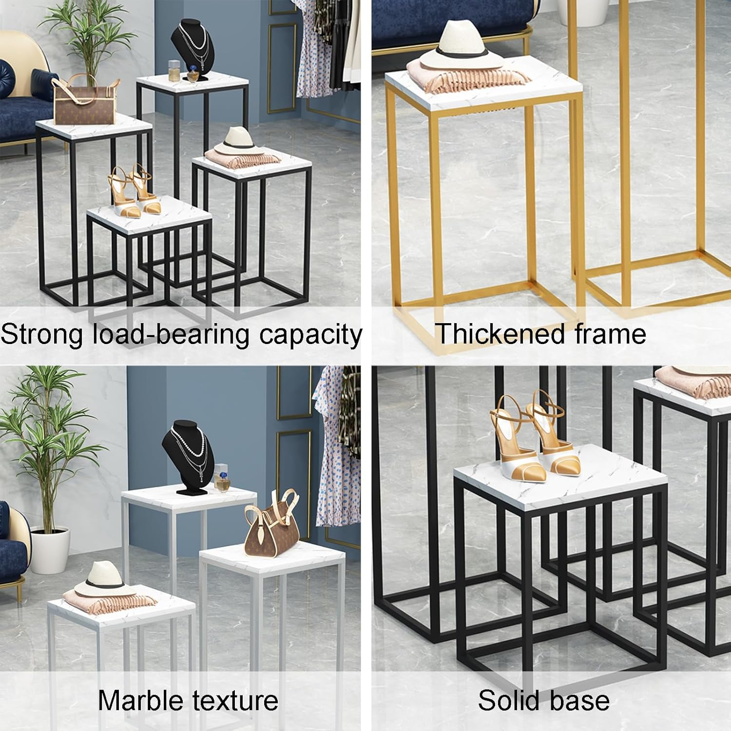 Metal Display Pedestal Stand for Clothing Store Black 35x25x60cm