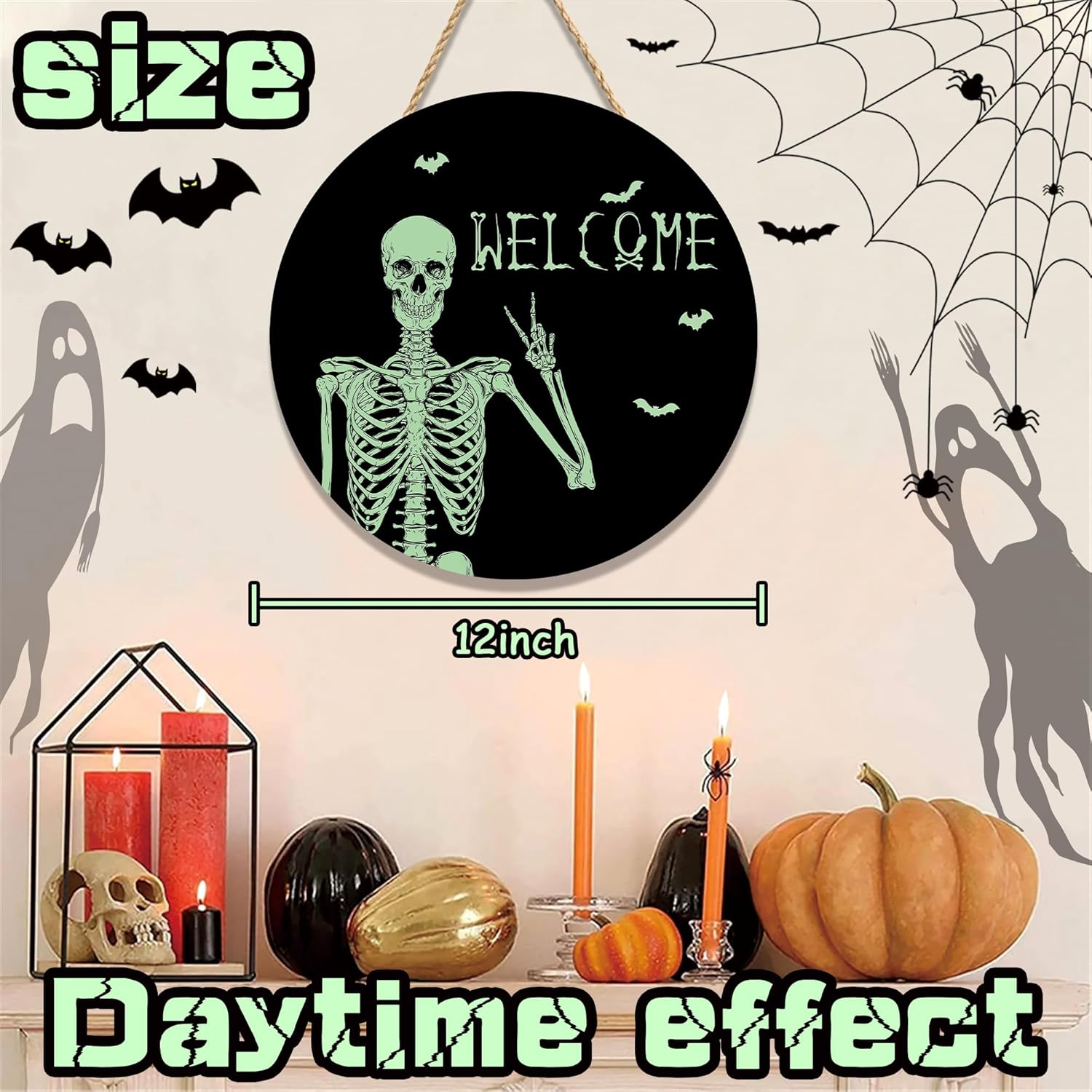 Halloween Door Wreath Skull Welcome Sign 12 Inch