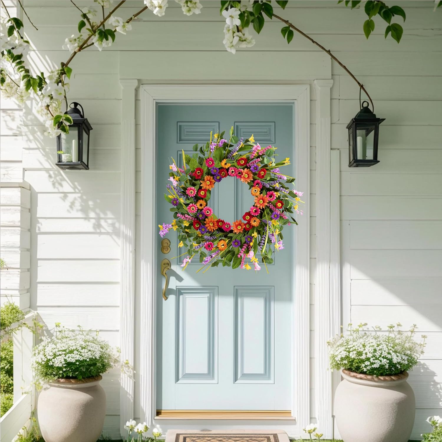 Artificial Spring Wreath 22 Inch Front Door Decor