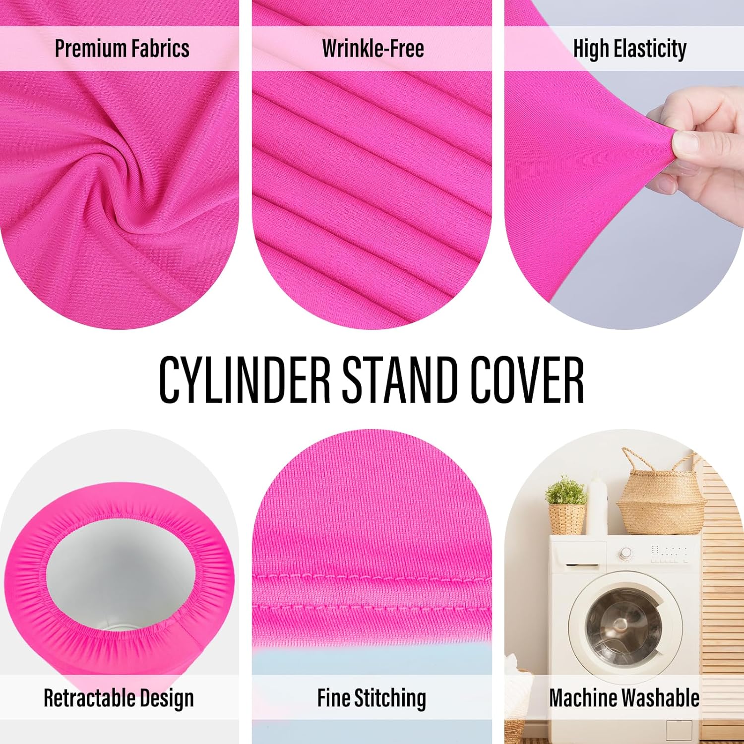 LEBENGURU 5Pcs Cylinder Pedestal Stand Covers Fushia Round Spandex