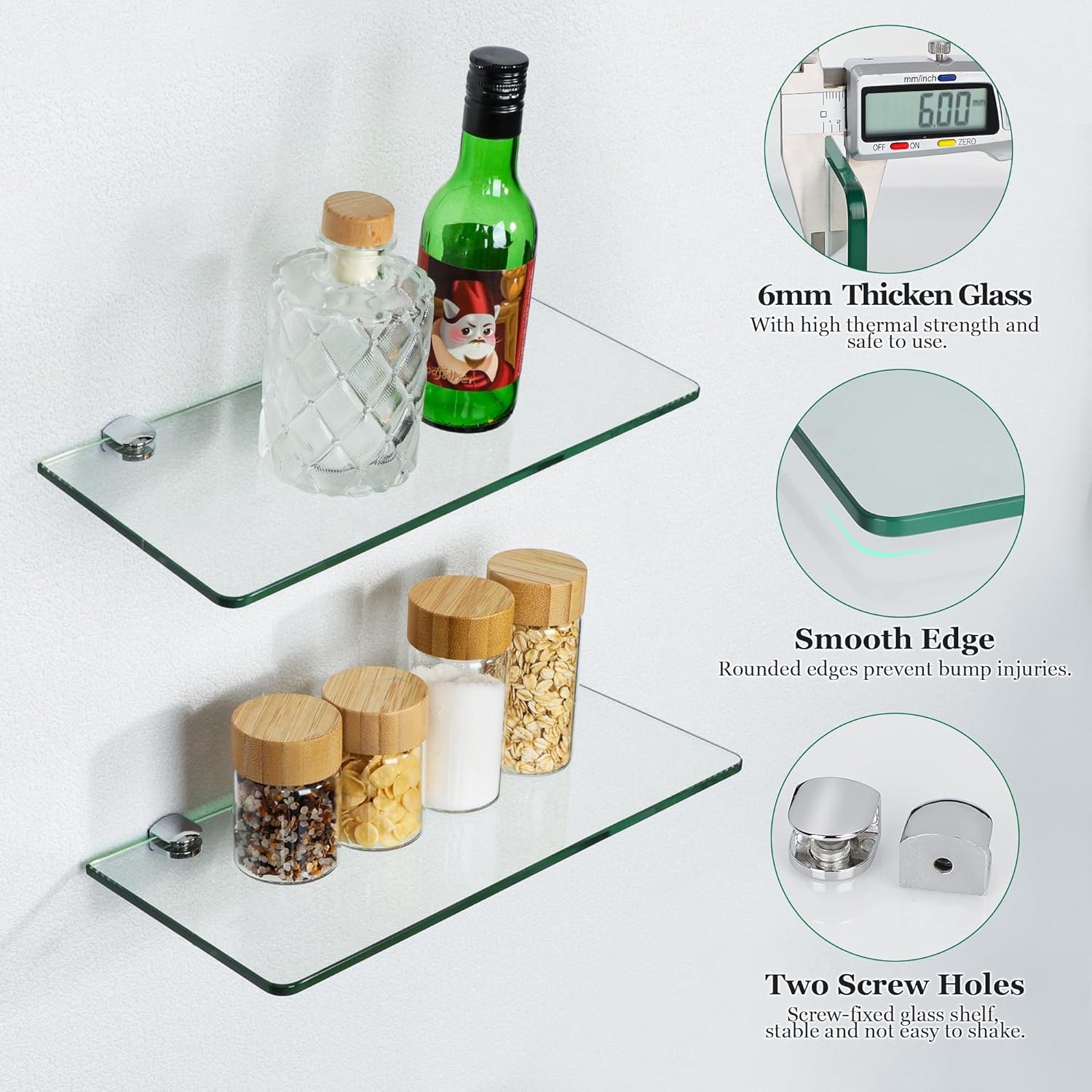 SAYAYO Clear Tempered Glass Floating Shelves Set of 3 12 Inch