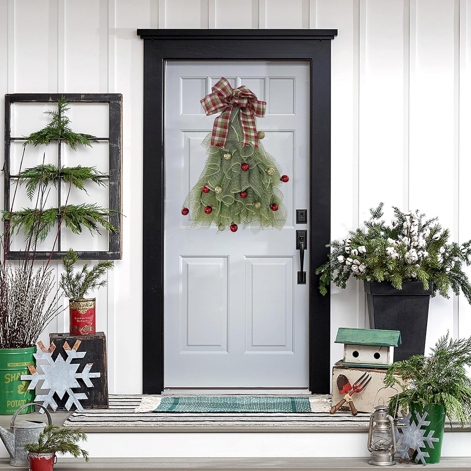 POTRUWE Handmade Christmas Tree Wreath for Front Door