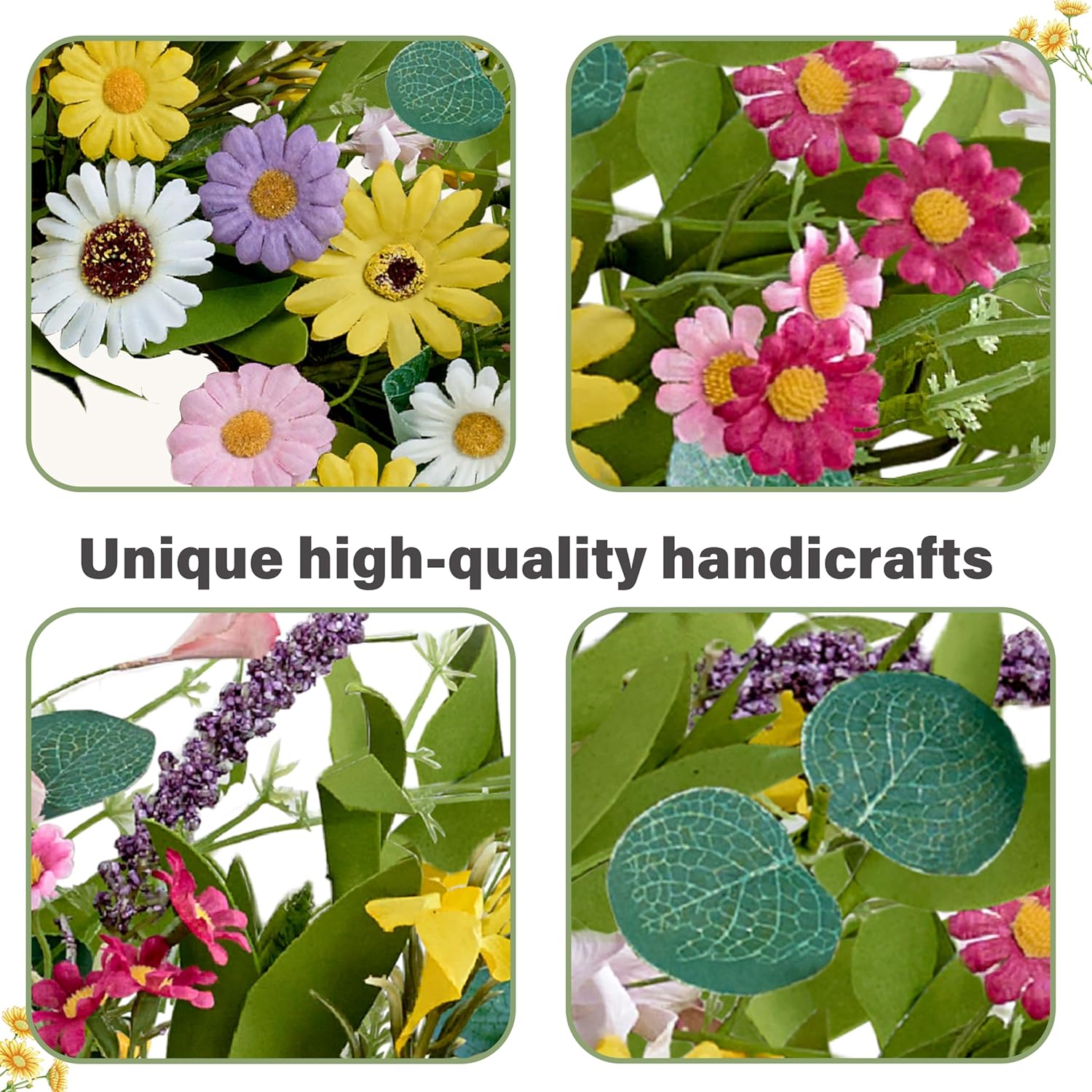 22 Inch Artificial Spring Wreath with Yellow Daisies and Green Eucalyptus Leaves