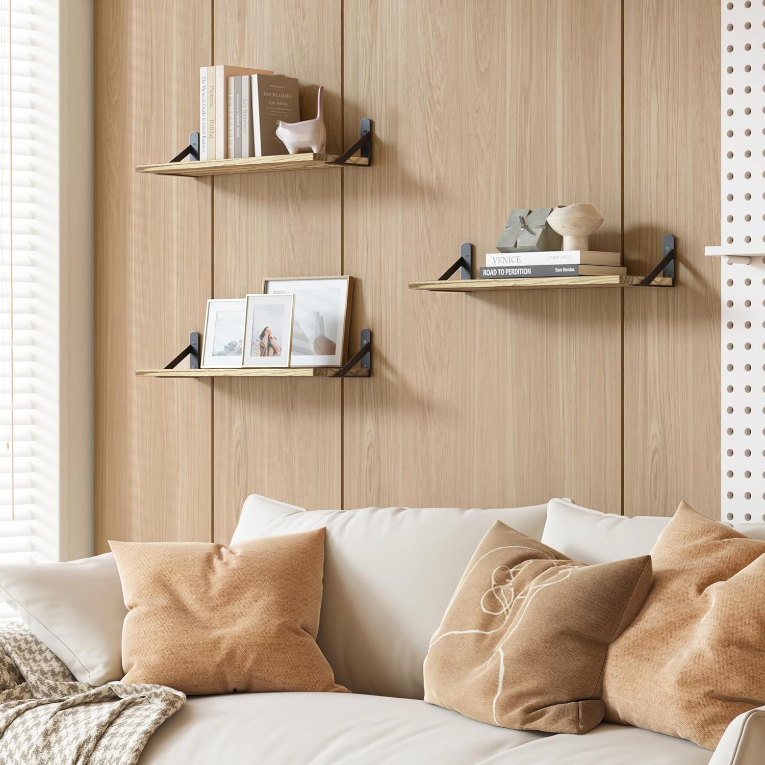 YGEOMER 165 Inch Floating Shelves Set of 6 Light Brown 1