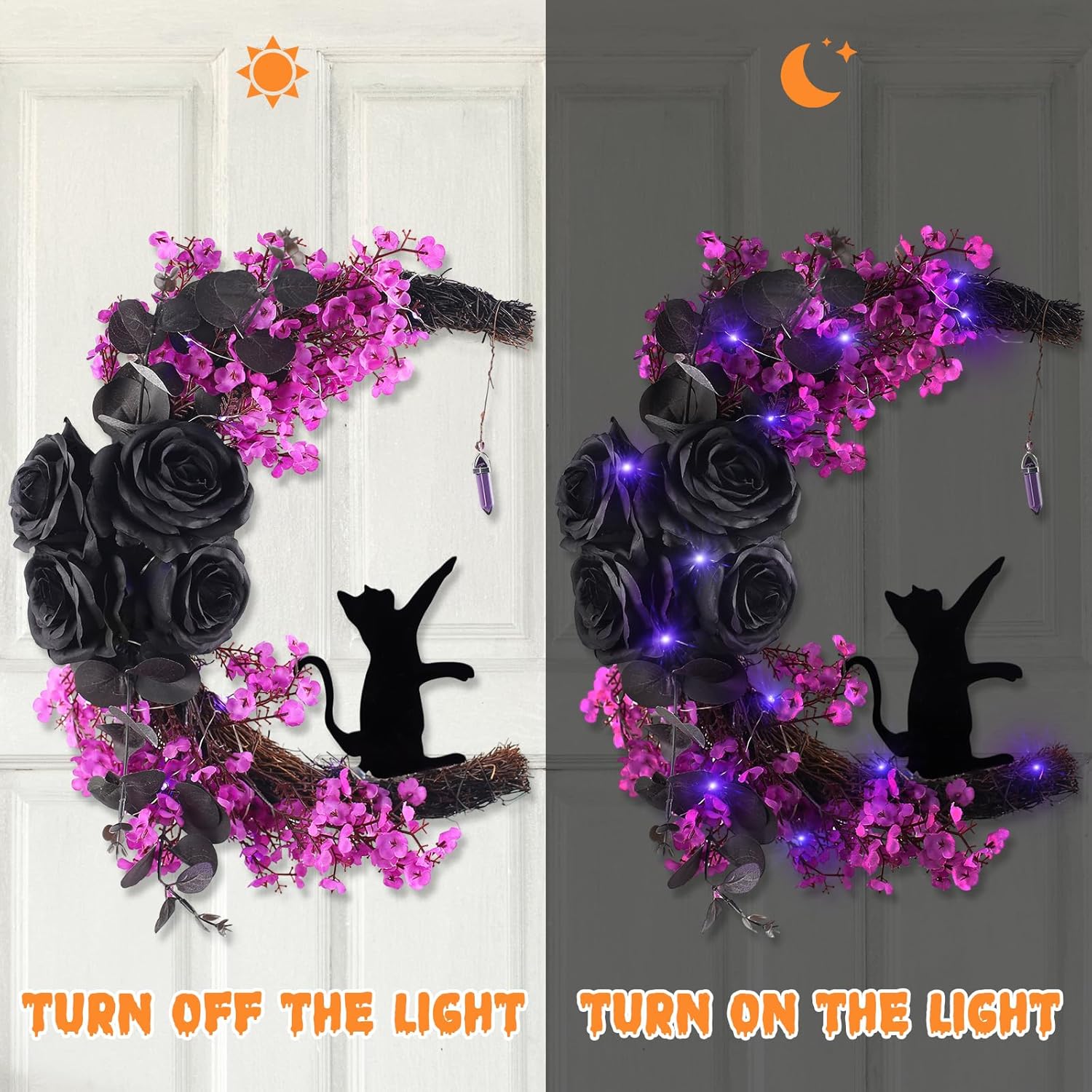 MyCoats Black Halloween Door Wreath with LED Light
