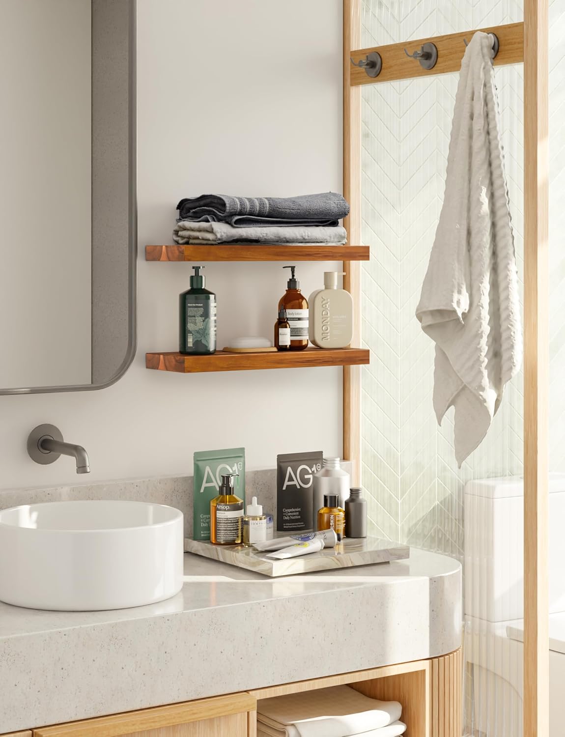 BATODA Set of 2 17 Acacia Wood Floating Shelves Wall Mounted