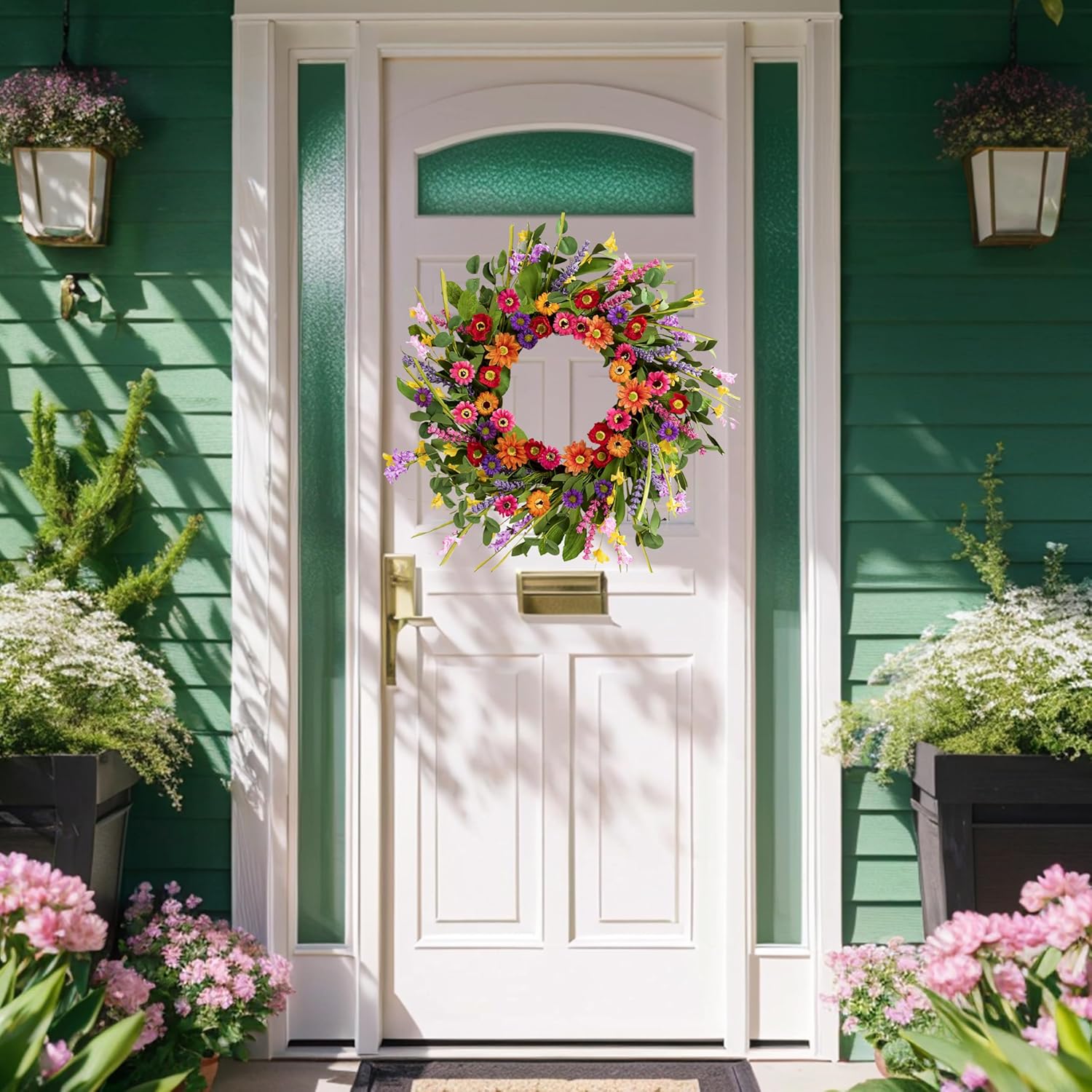 Artificial Spring Wreath 22 Inch Front Door Decor