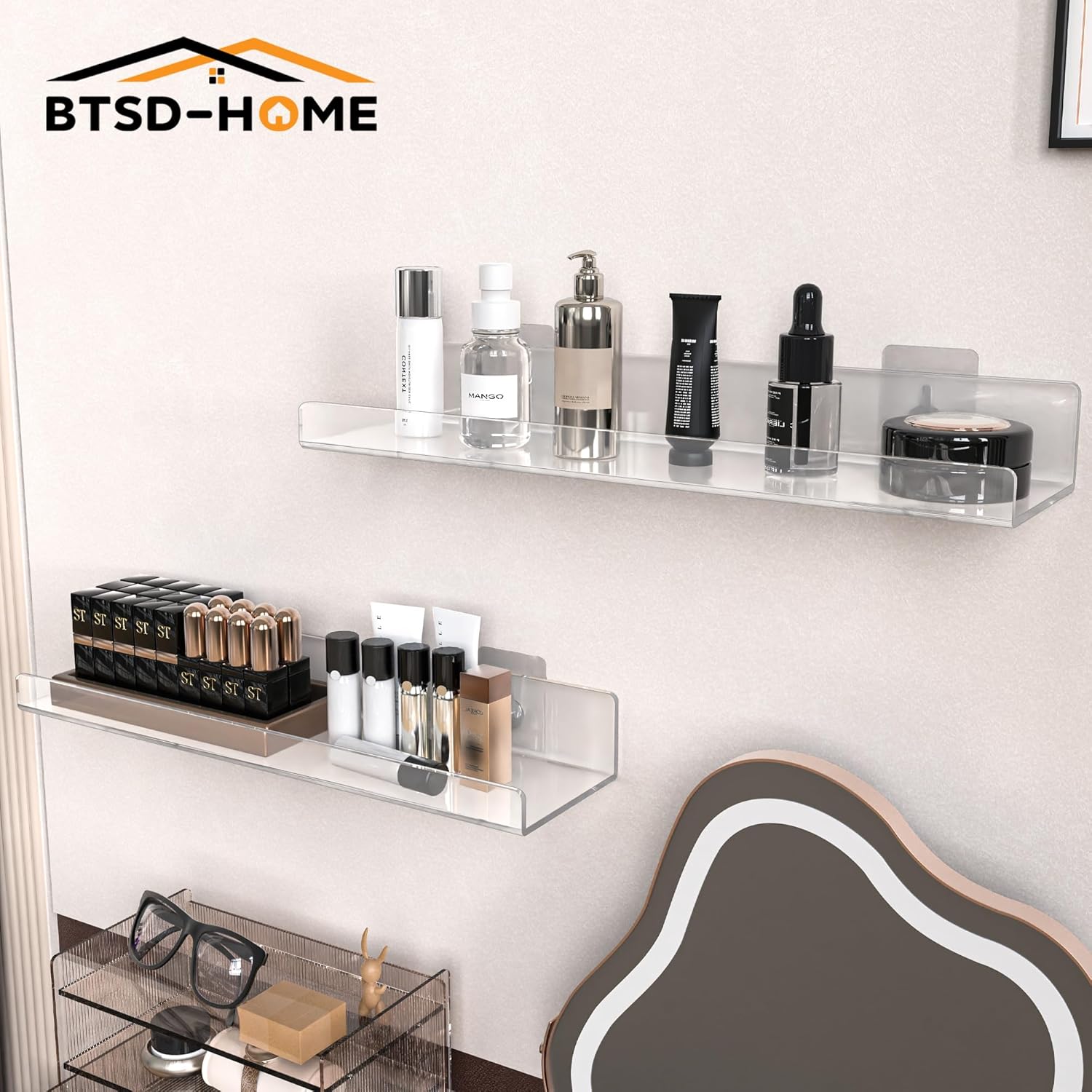 BTSD Home 6 Pack 15 Inch Clear Acrylic Wall Shelves