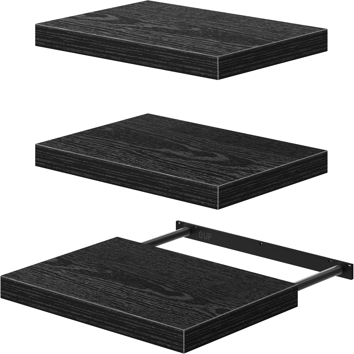 QEEIG 10 Inch Floating Shelves Set of 3 Black