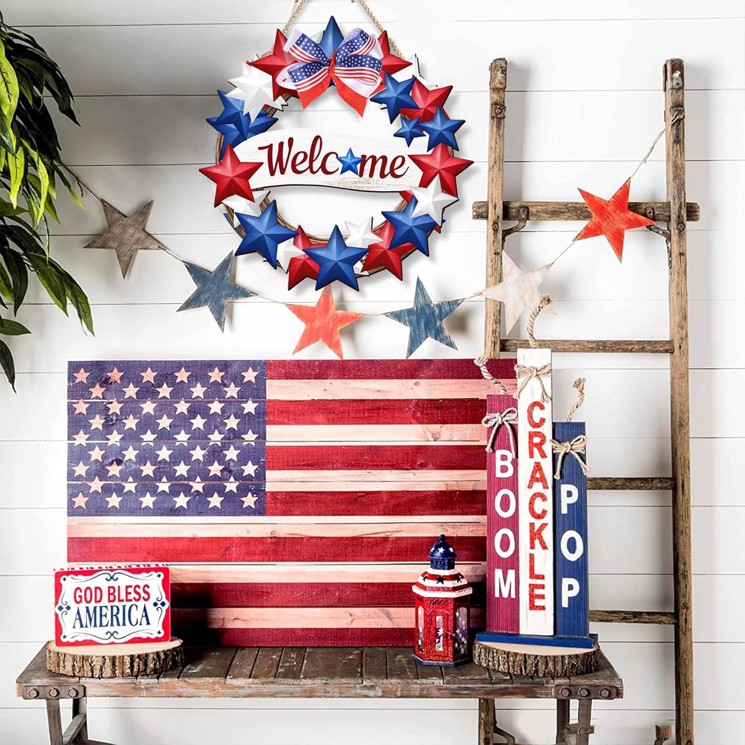 COLOR VALLEY ART Patriotic Wreath Welcome Sign