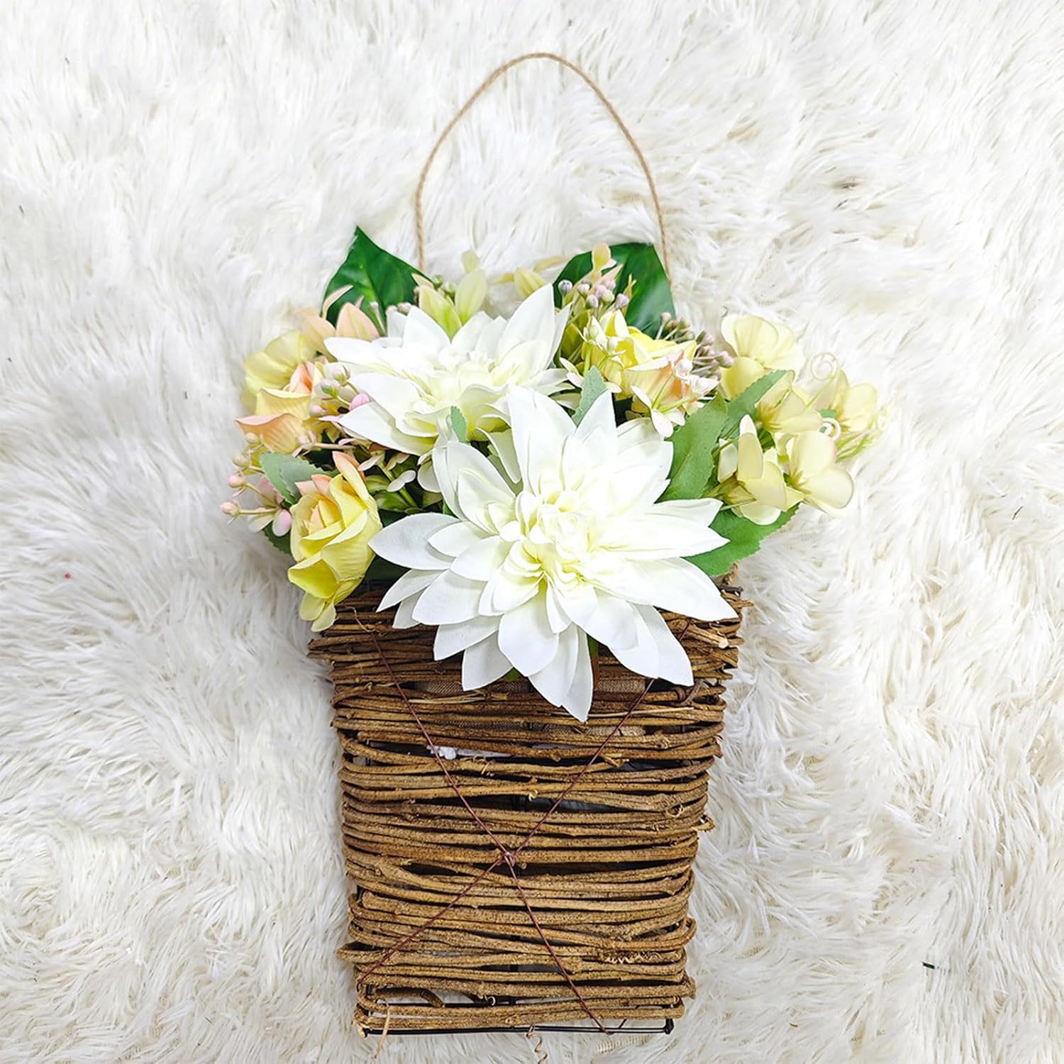 Champagne Rose Door Wreath with Hanging Rope