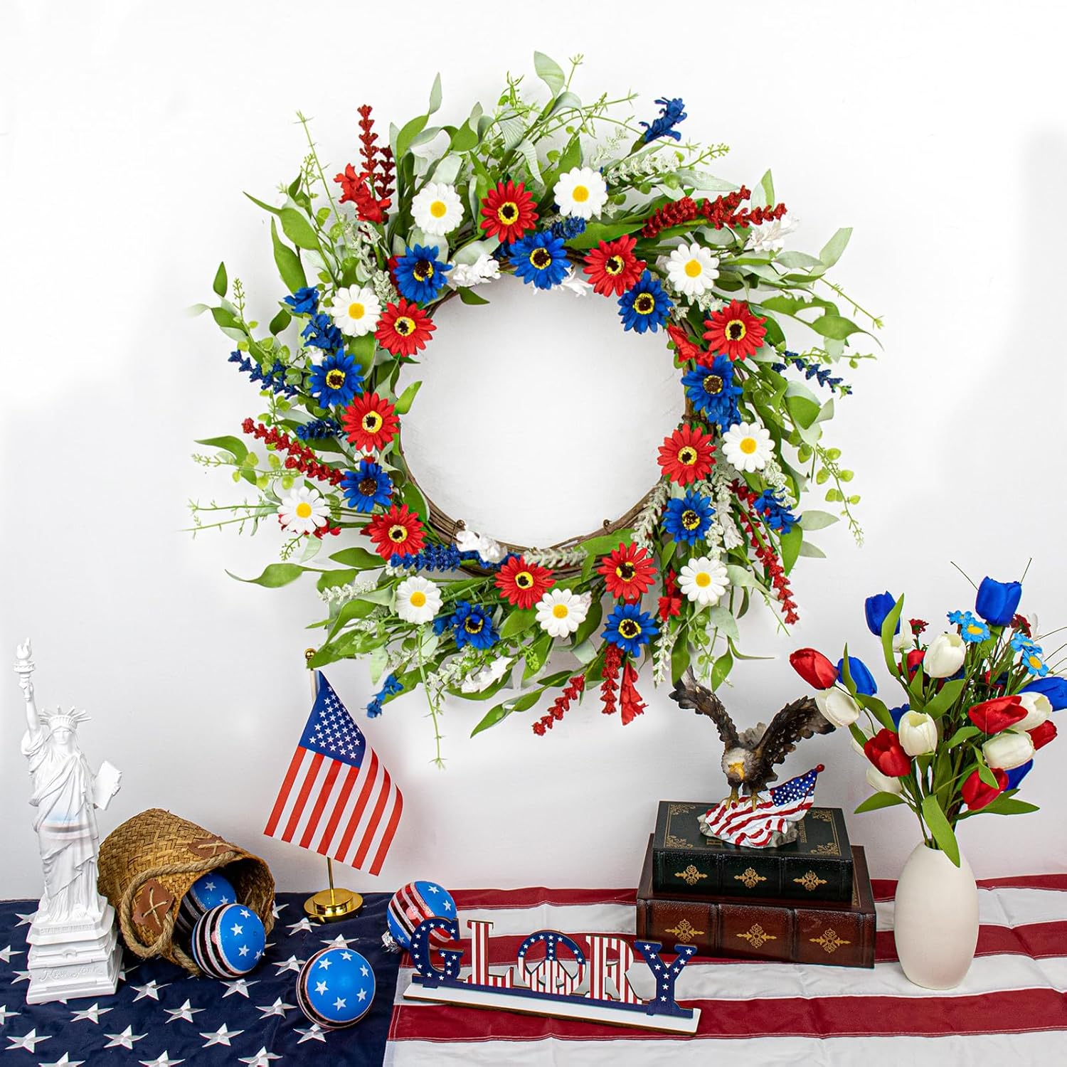 22 Inches Patriotic Wreath for Front Door and Wall