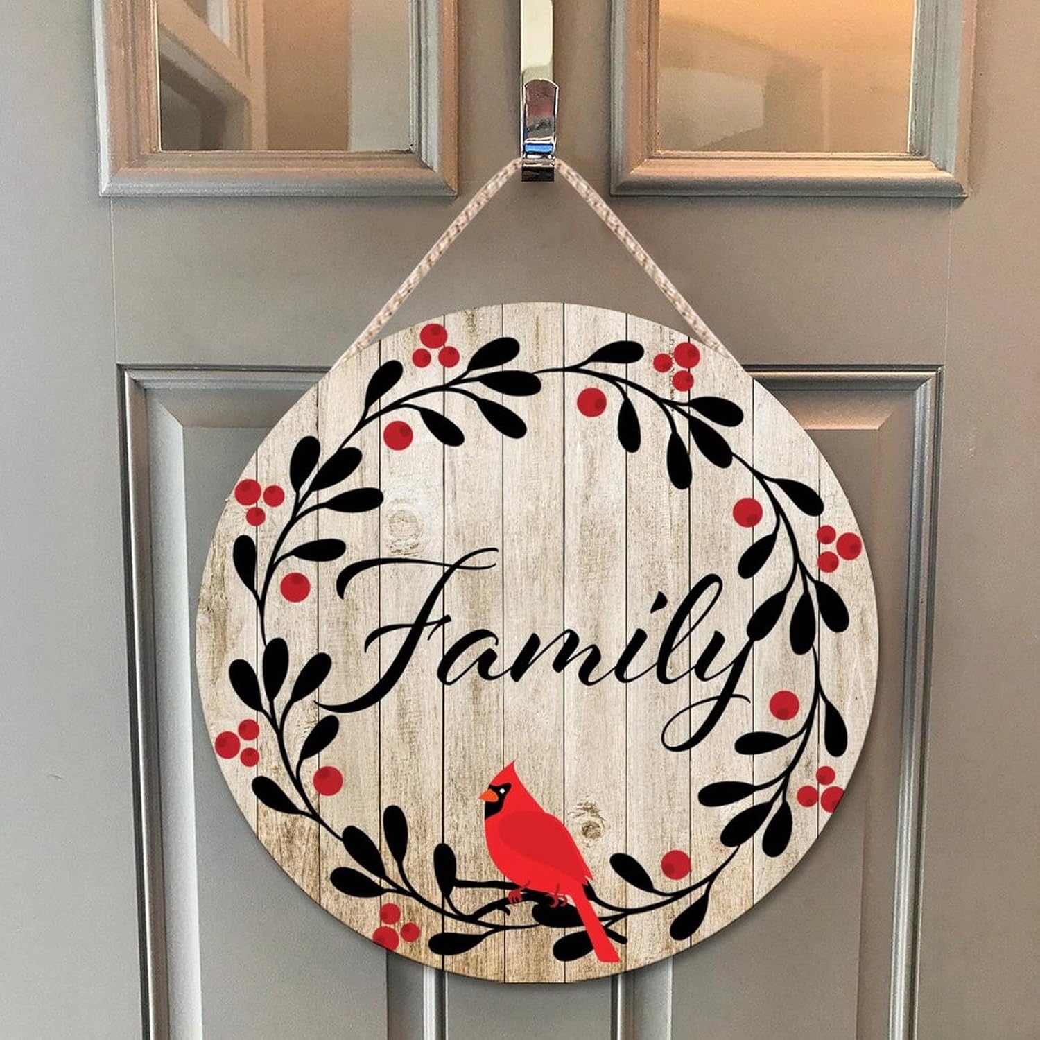 Farmhouse Door Wreath with Red Birds and Memorial Quote