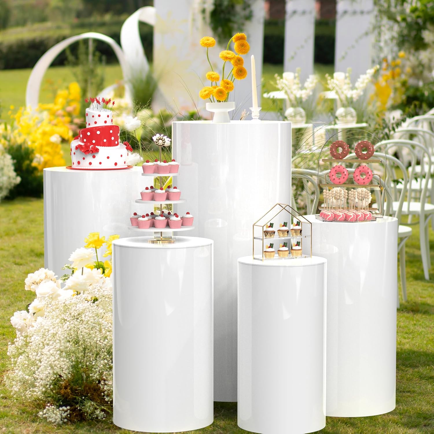 5PCS White Cylinder Display Stands for Parties