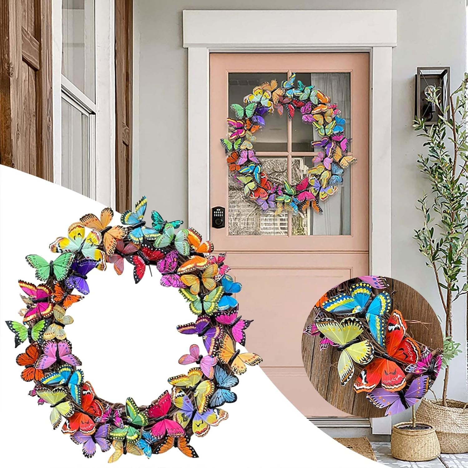 Butterfly Front Door Wreath with Artificial Tulips