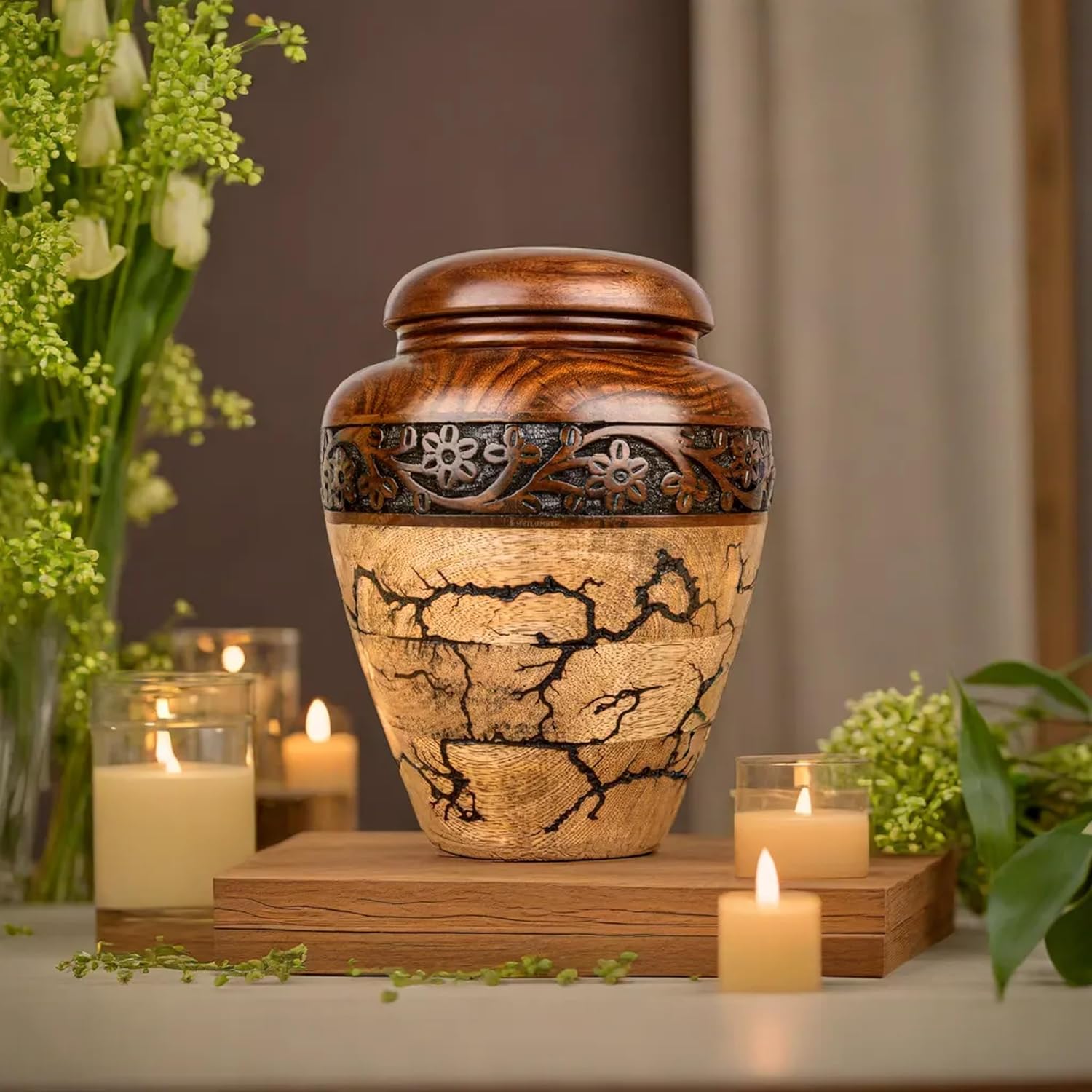 Premium Hand-Carved Wooden Cremation Urn