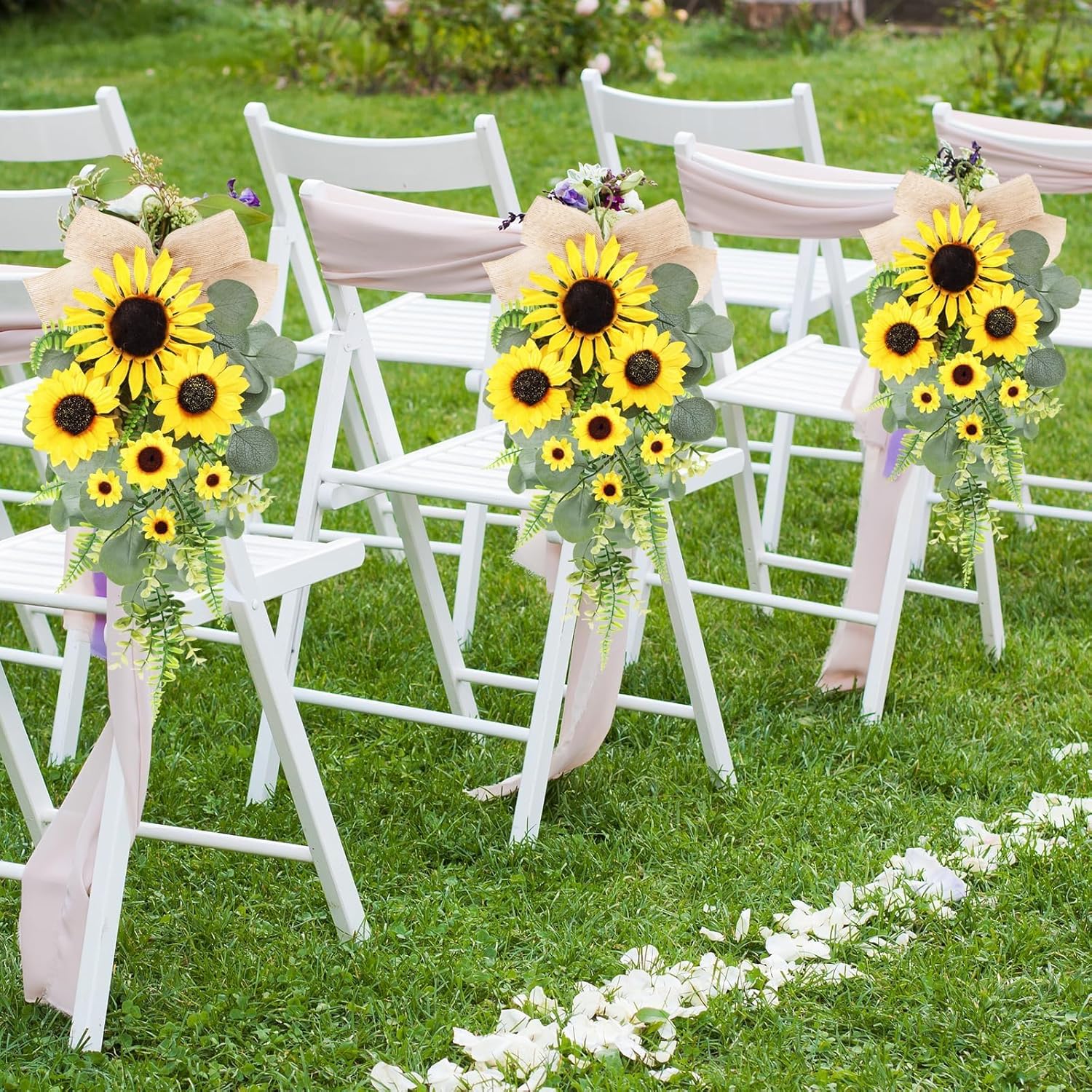 24 inch Artificial Sunflowers Teardrop Wreath with Burlap Bow