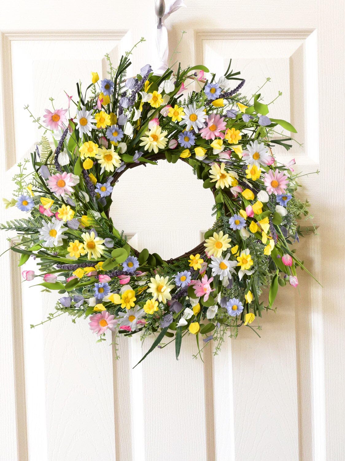 LSKYTOP Artificial Daisy Wreath 24 Inch Front Door Decor