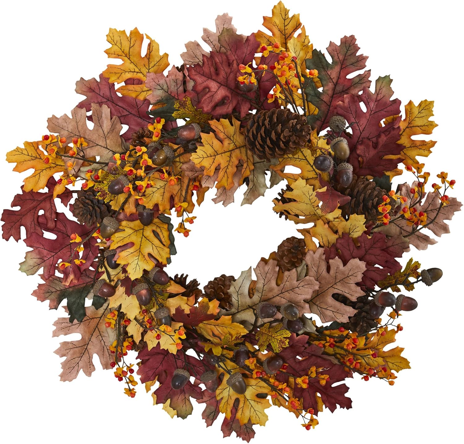 Nearly Natural 24in Oak Leaf Acorn Pine Wreath