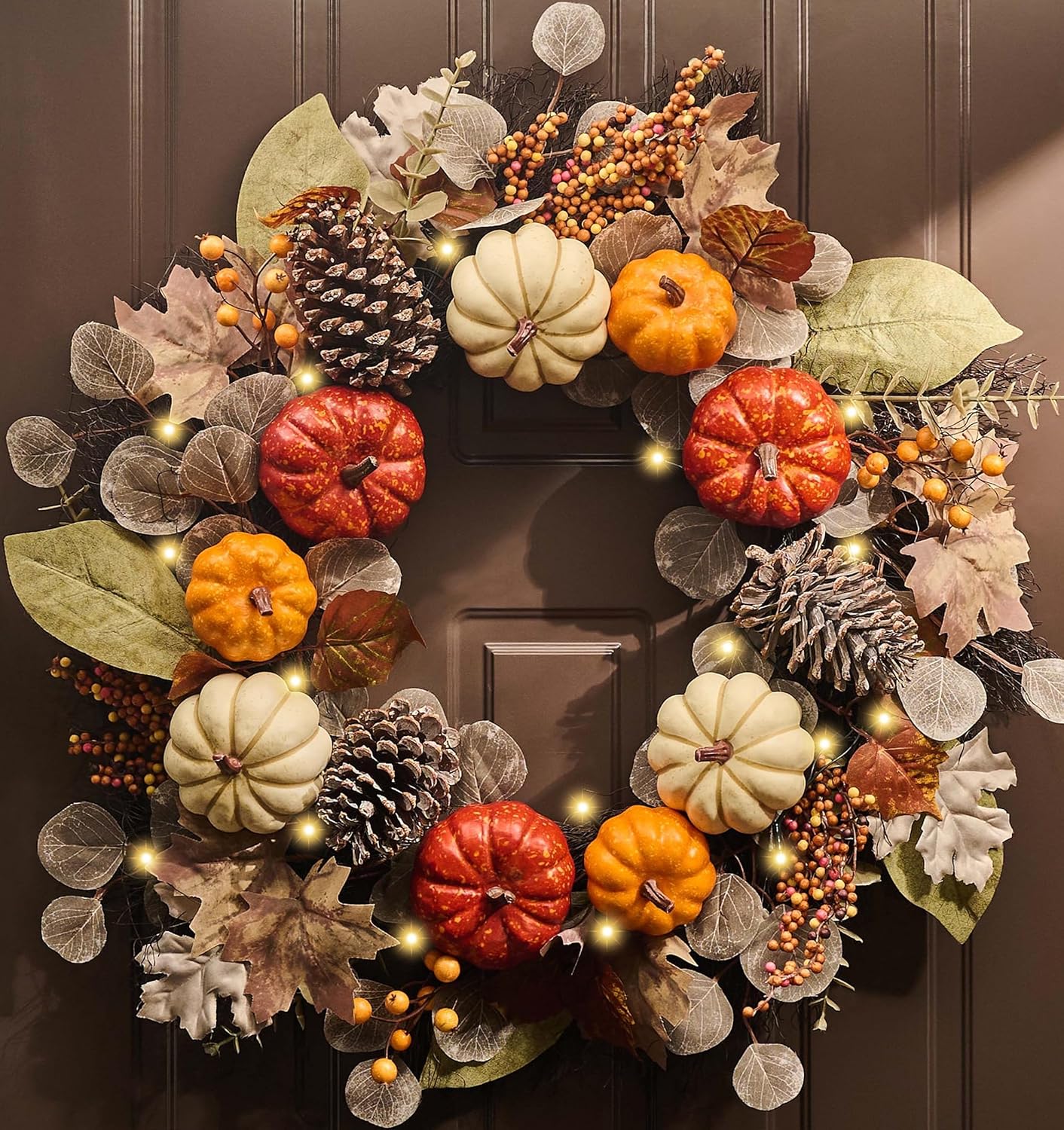 Valery Madelyn 24 Inch Eucalyptus Wreath with Lights
