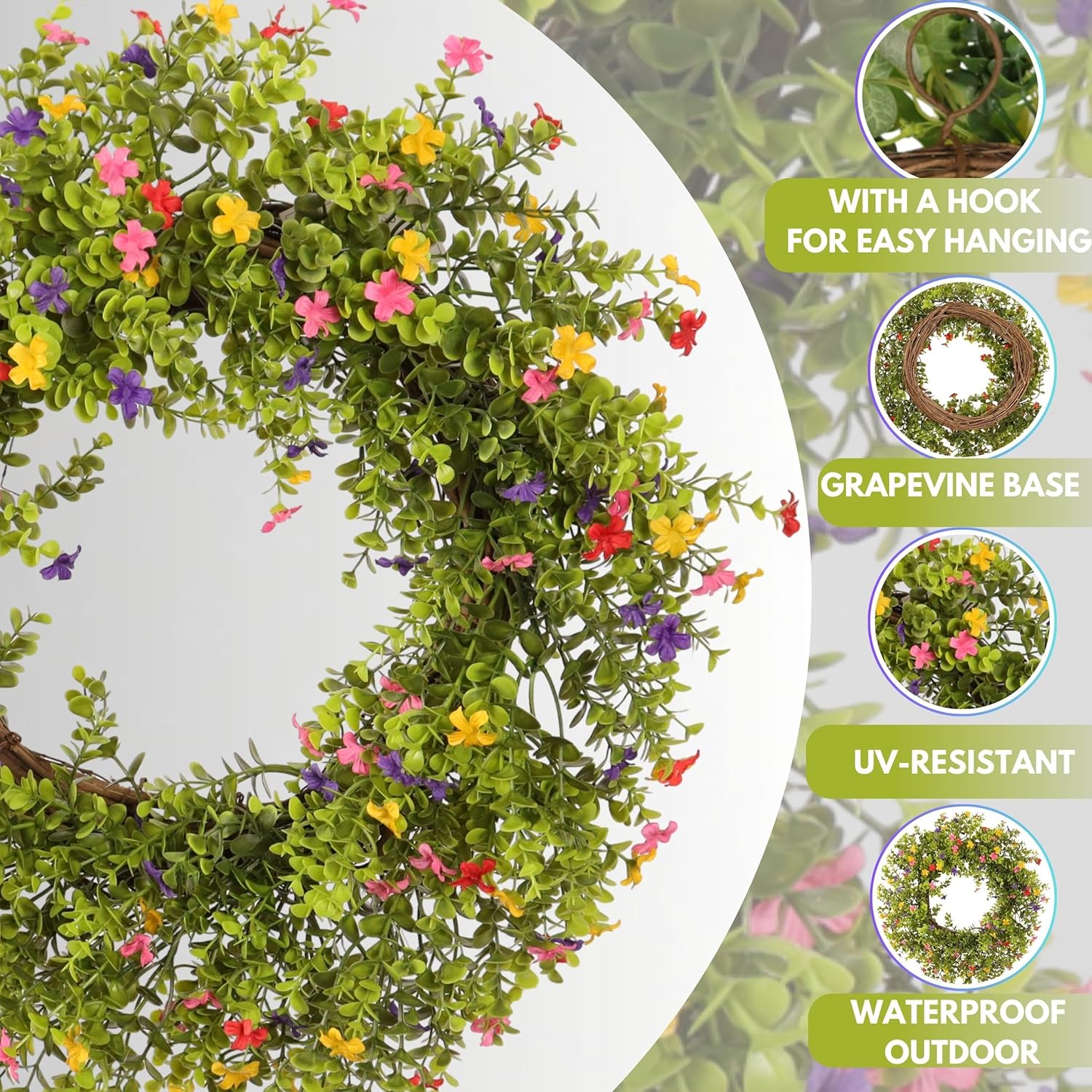 20 Inch Boxwood Wreath with Colorful Flowers