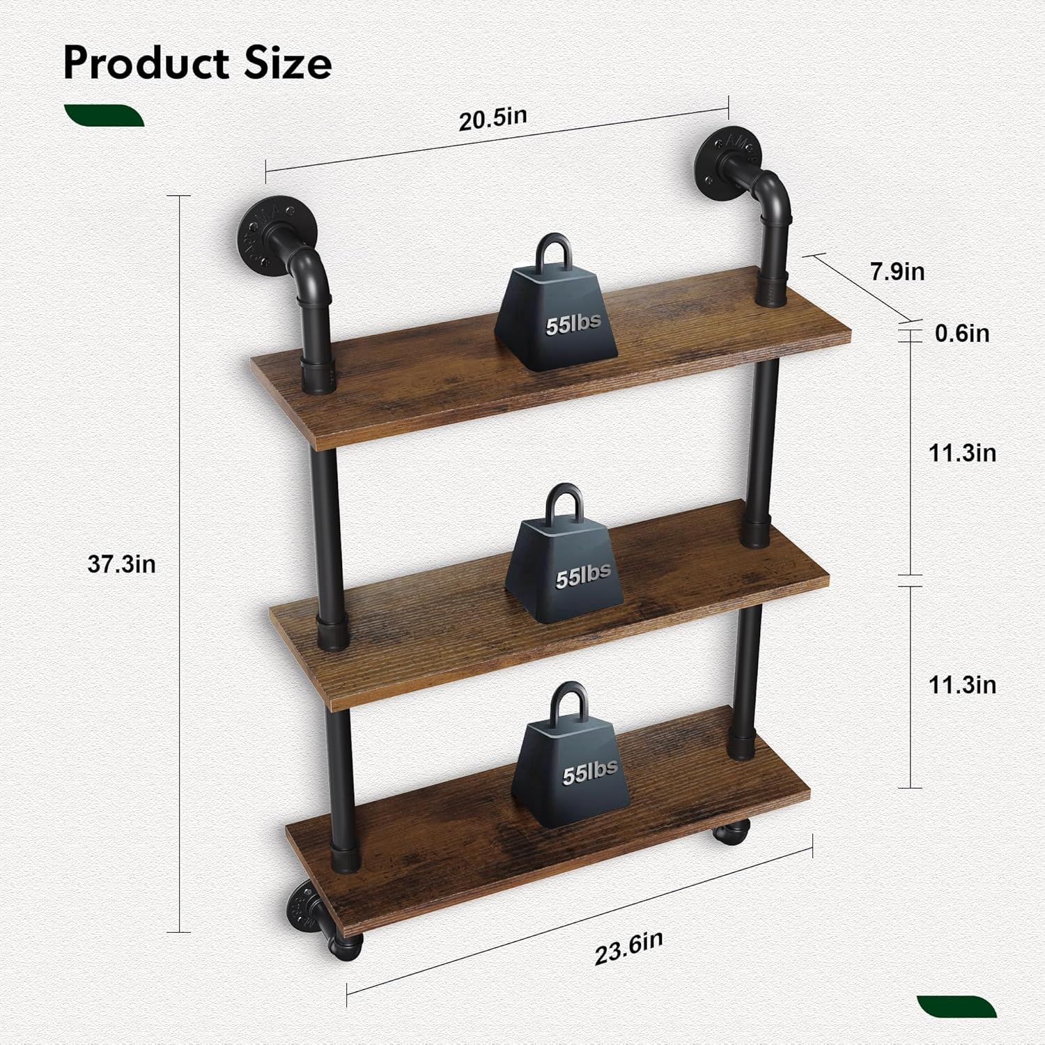 Merapi 24 Inch Industrial Floating Shelves 3 Tier